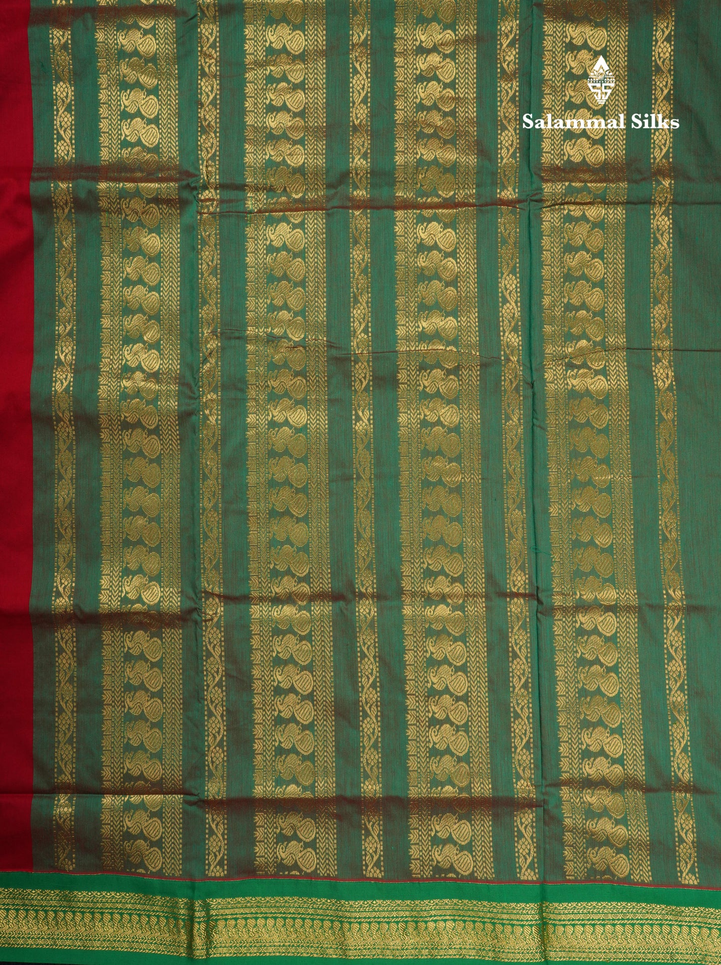 Maroon Kalyani Cotton Saree With Contrast Green Border