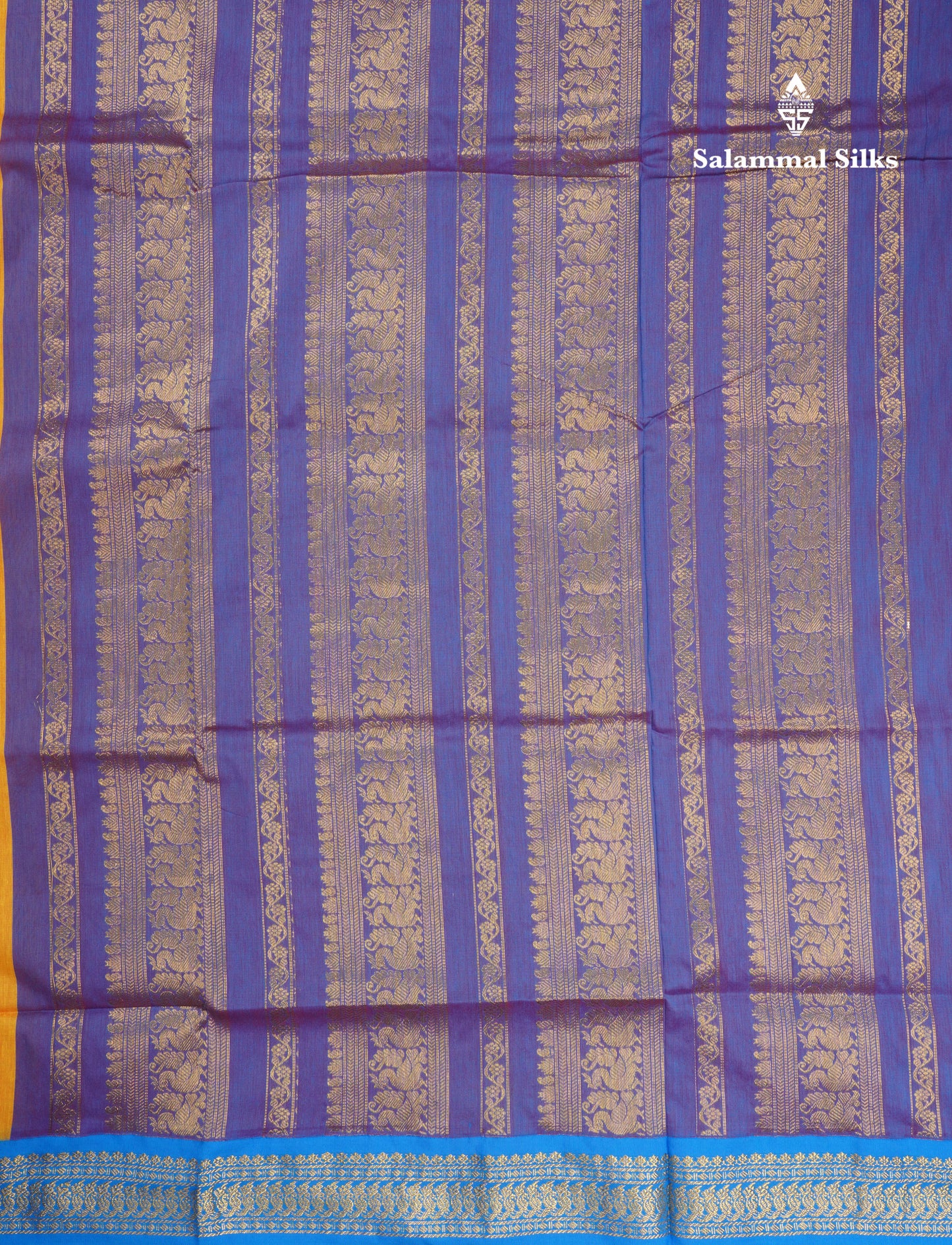 Yellow Kalyani Cotton Saree With Contrast Sky Blue Border