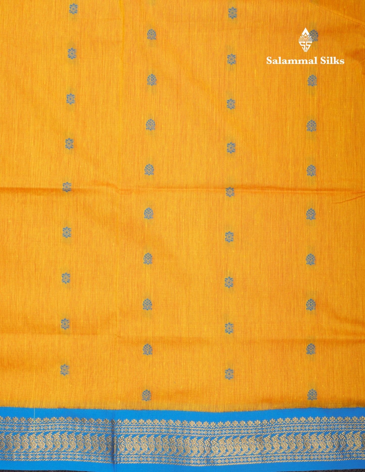 Yellow Kalyani Cotton Saree With Contrast Sky Blue Border