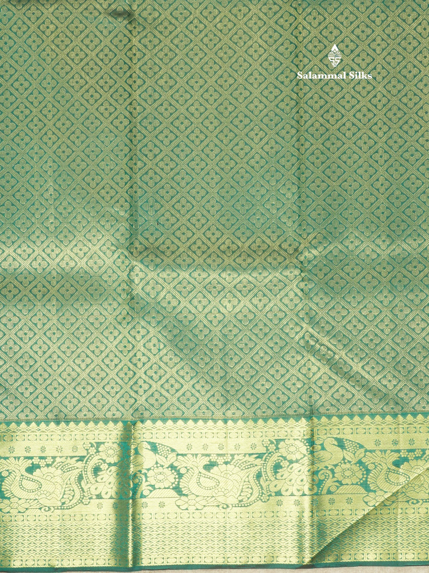 Peacock Green Pure Kanjivaram Silk Saree with Traditional Gold Zari Border