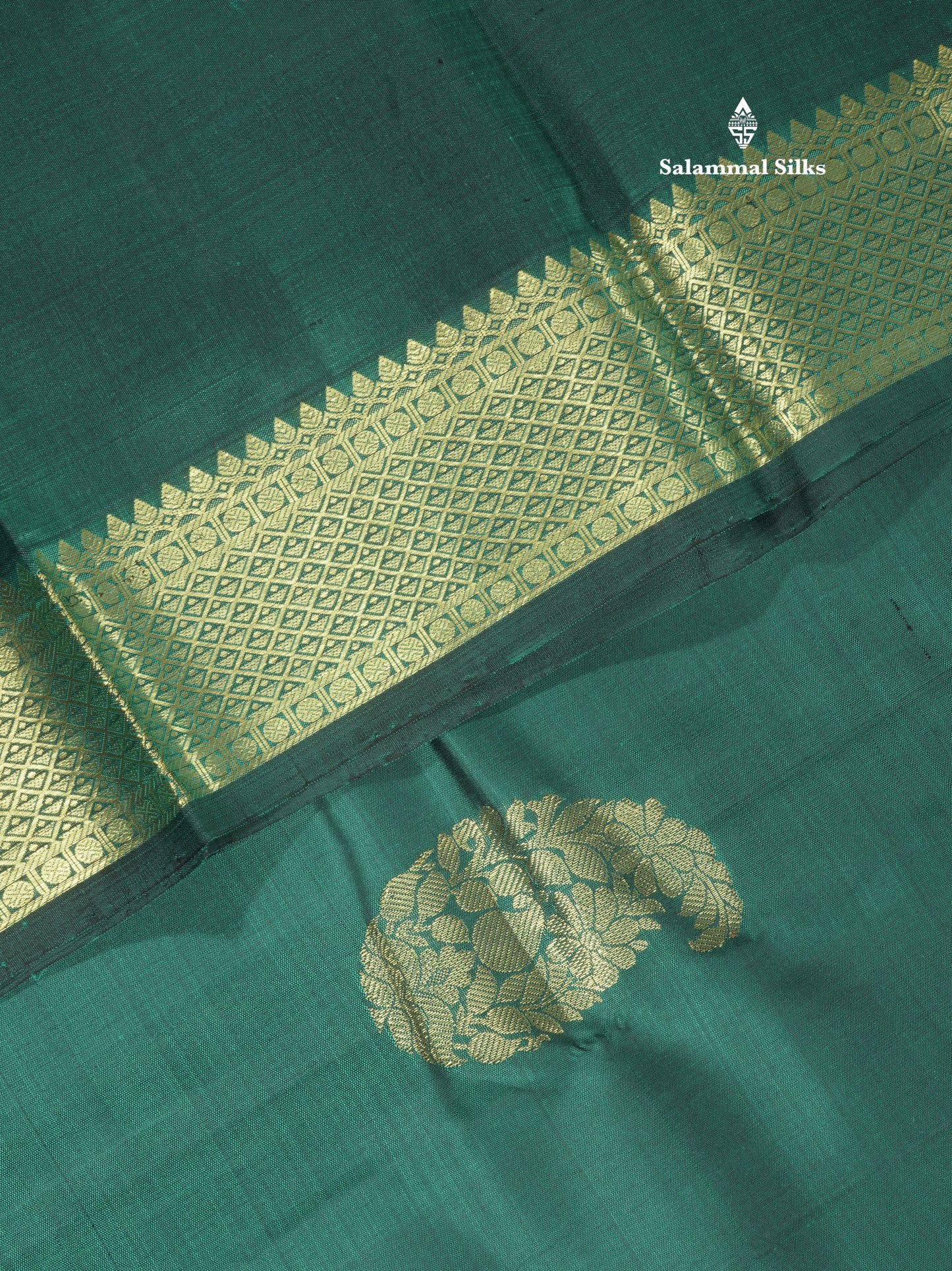 Peacock Green Pure Kanjivaram Silk Saree with Traditional Gold Zari Border