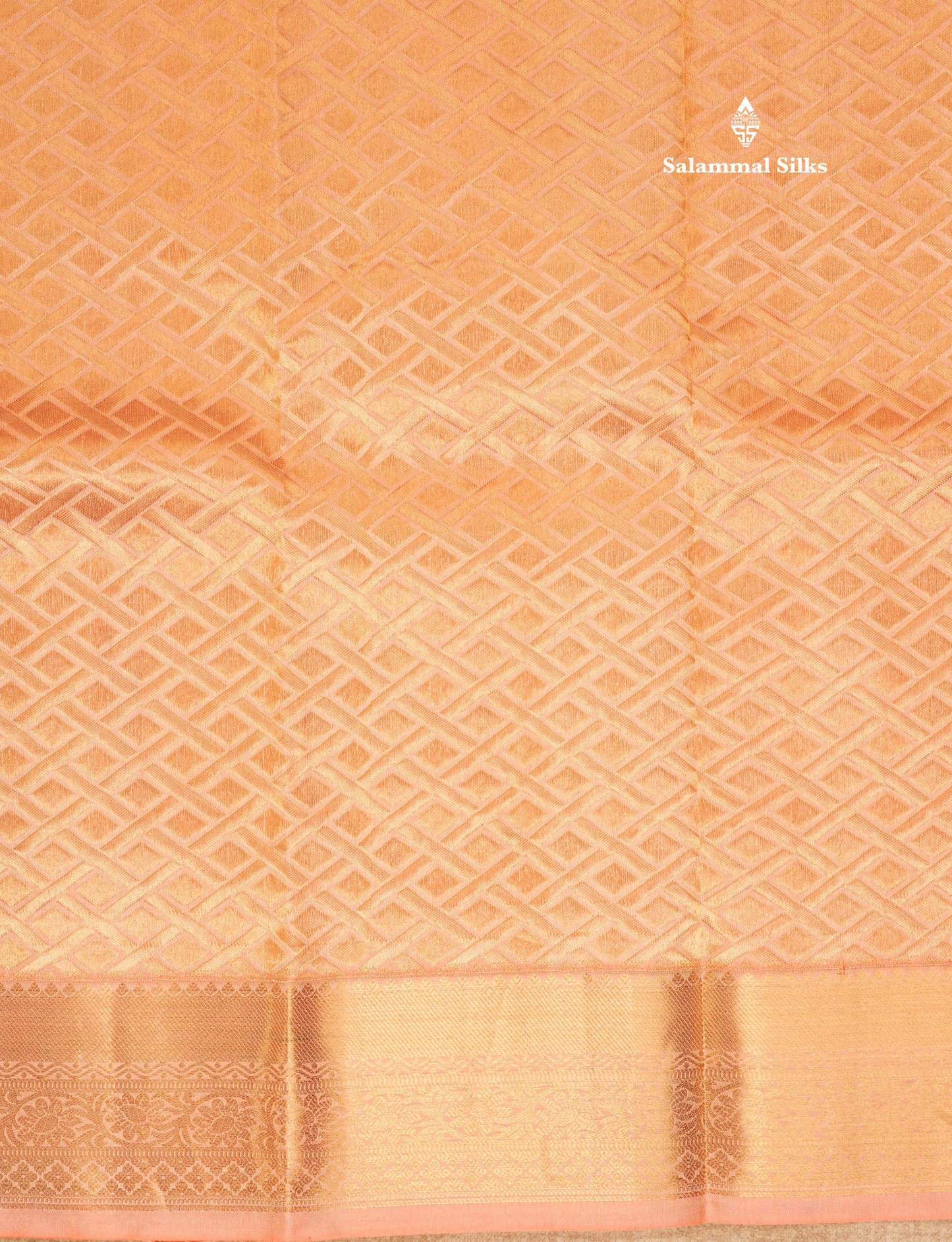 Peach Pure Kanjivaram Silk Saree With Gold Zari Border