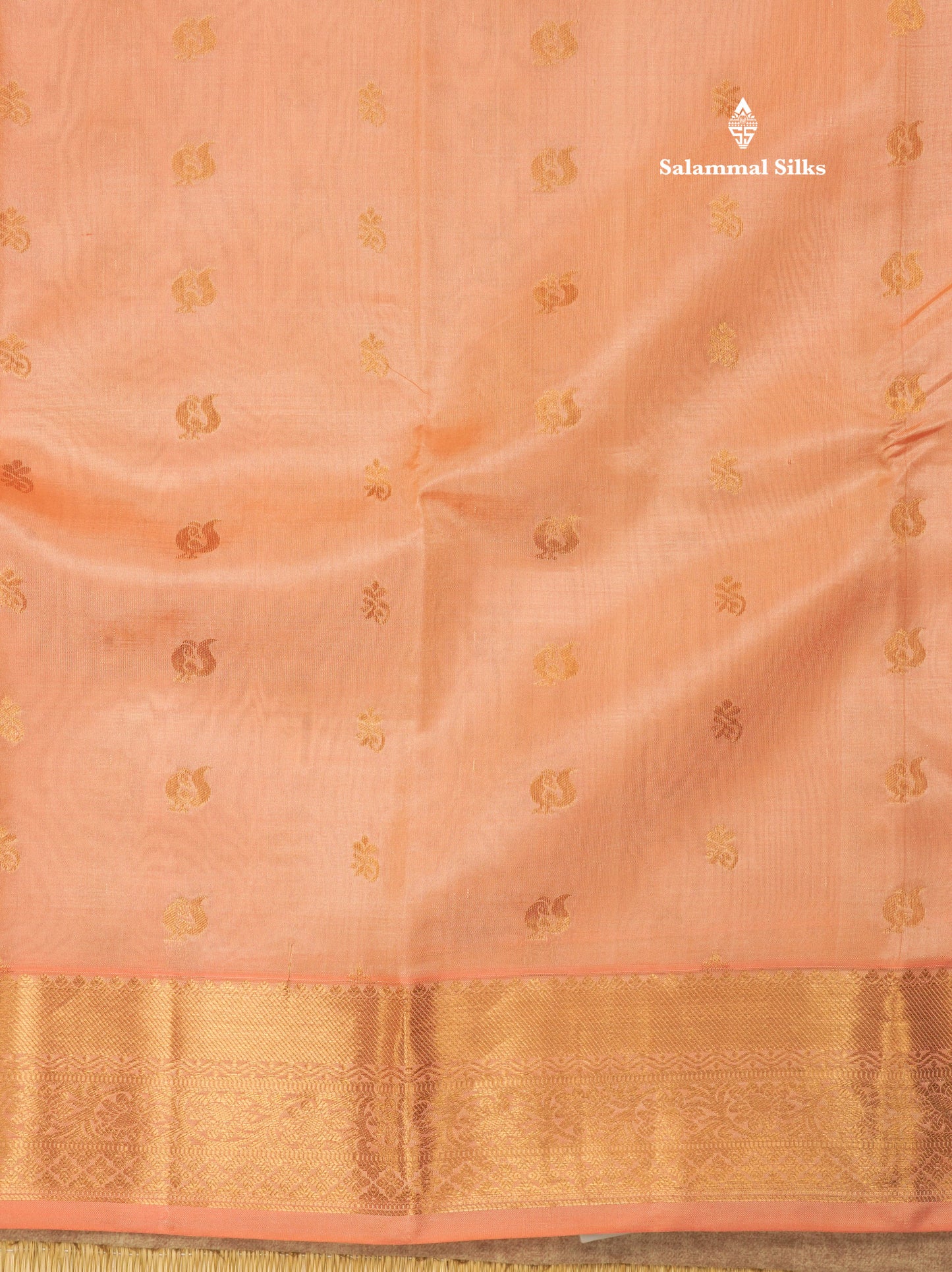 Peach Pure Kanjivaram Silk Saree With Gold Zari Border