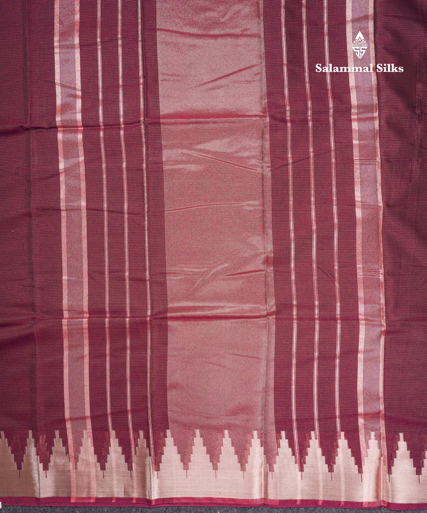 Maroon Beautiful Horizontal Lines Cotton Mix Fancy Saree With Silver Zari Temple Border