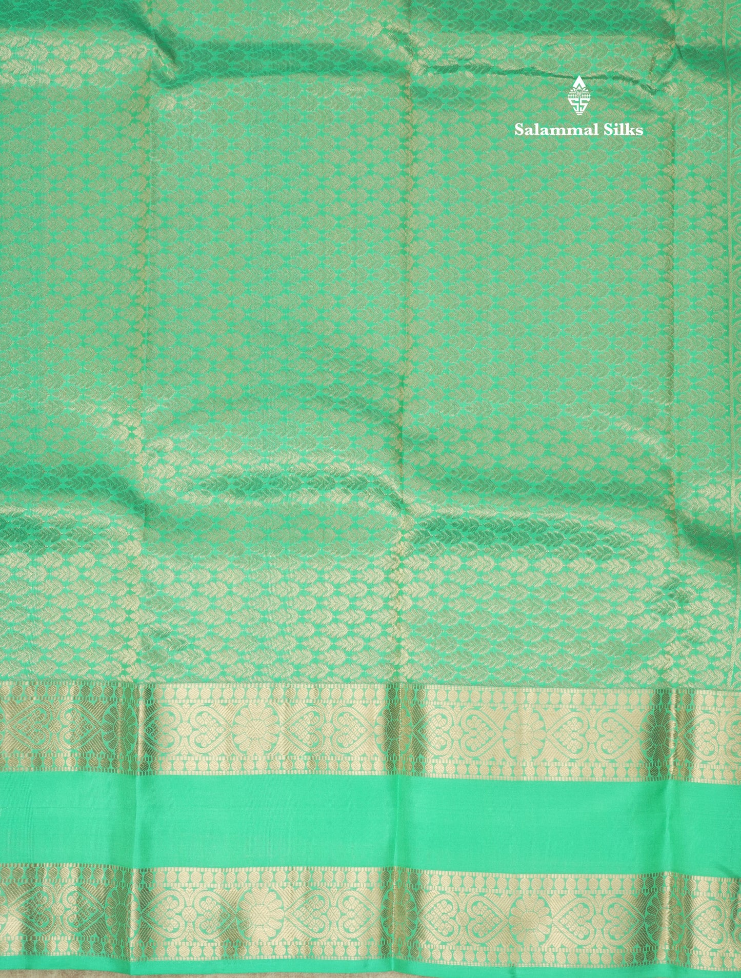 Sea Green Pure Kanjivaram Silk Saree With Gold Zari Gap Border