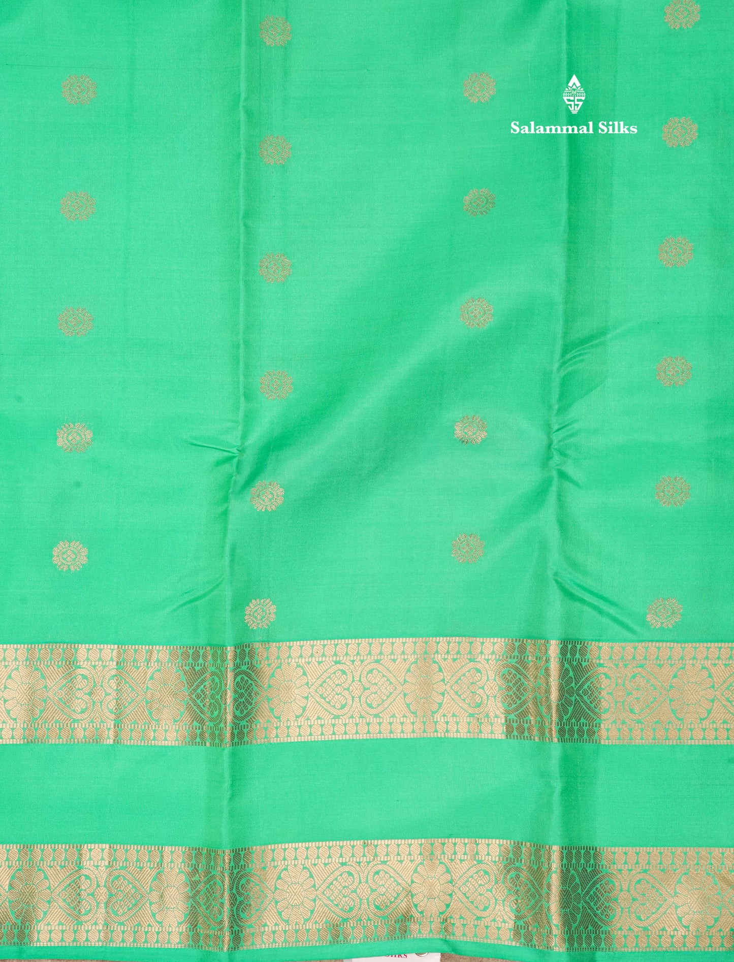 Sea Green Pure Kanjivaram Silk Saree With Gold Zari Gap Border