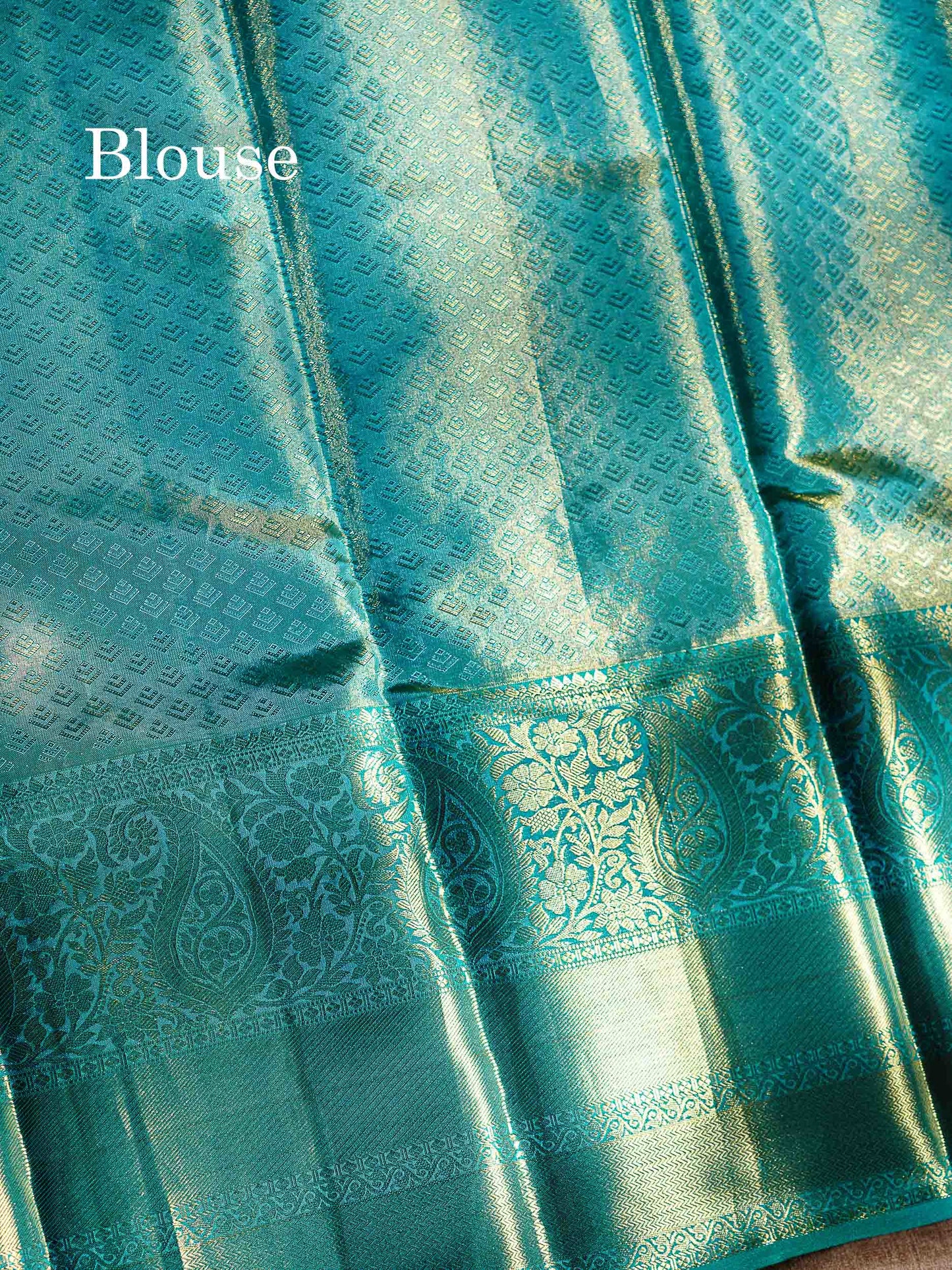 Pink Tissue Bridal Pure Kanjivaram Silk Saree With Sapphire Green Border