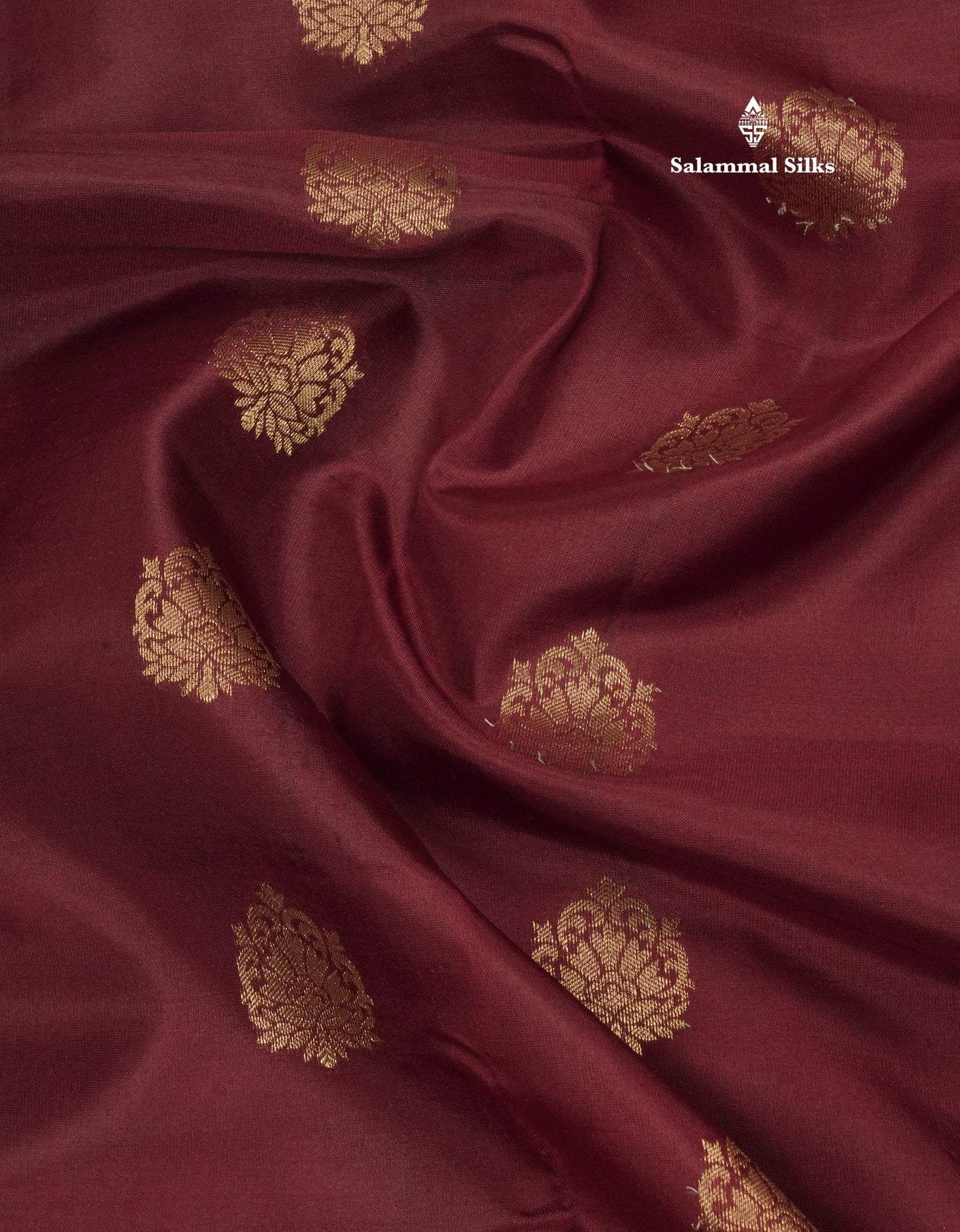 Dark Maroon Pure Kanjivaram Silk Saree With Gold Zari Border