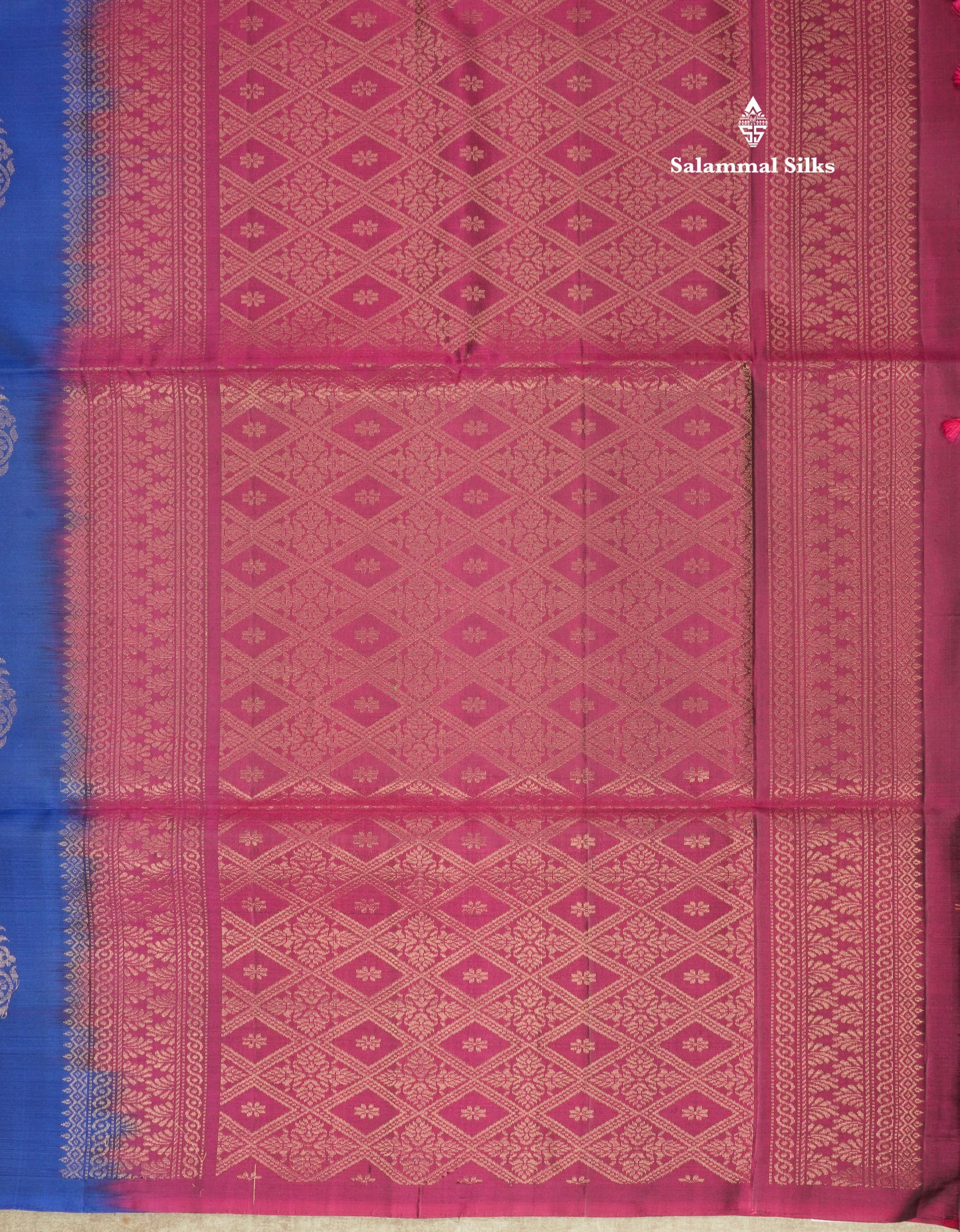 Beautiful Royal Blue Pure Kanjivaram Soft Silk Saree With Contrast Magenta Blouse