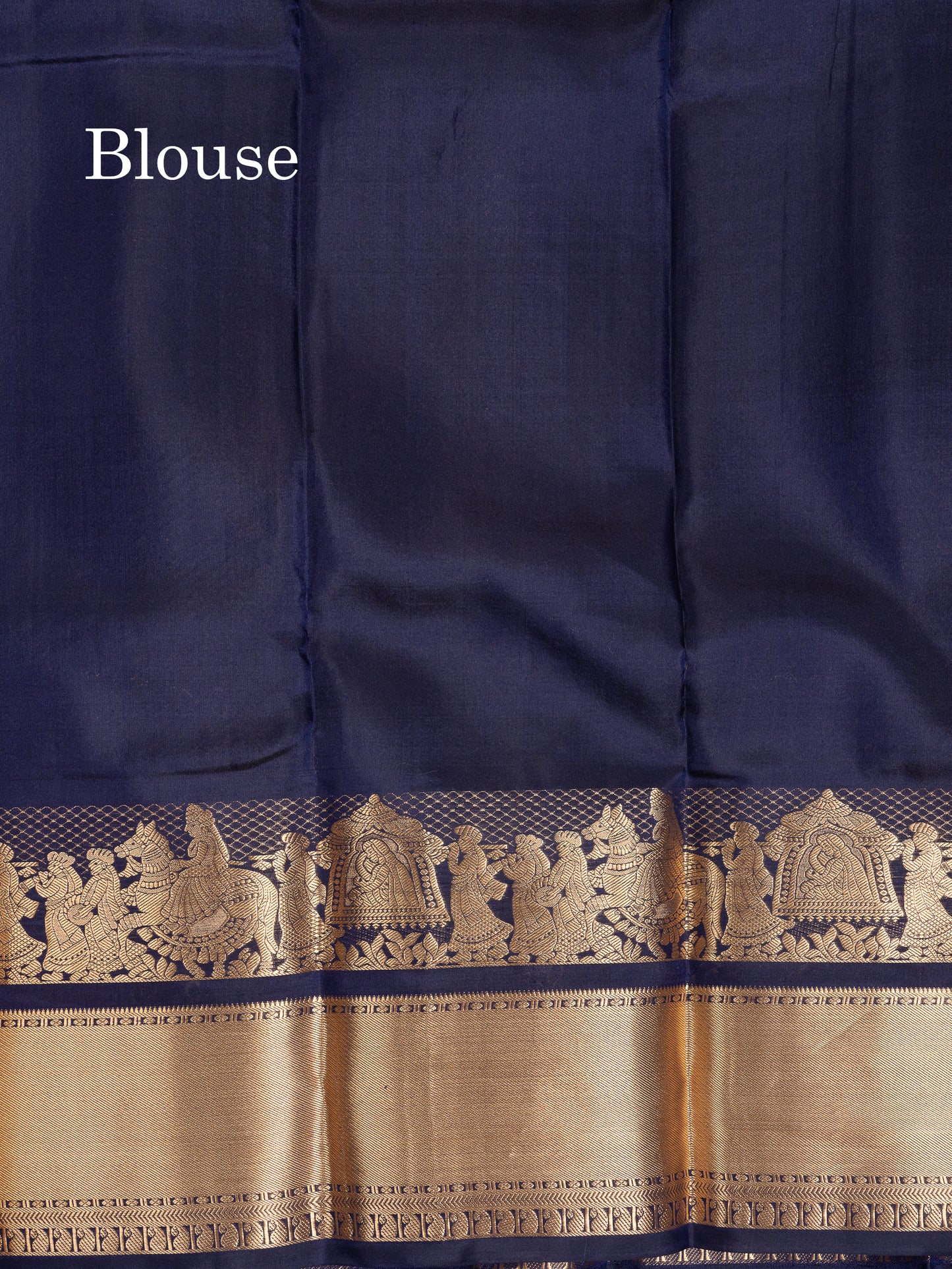 Beautiful Navy Blue Plain Pure Kanjivaram Silk Saree with Traditional Pallakku Border