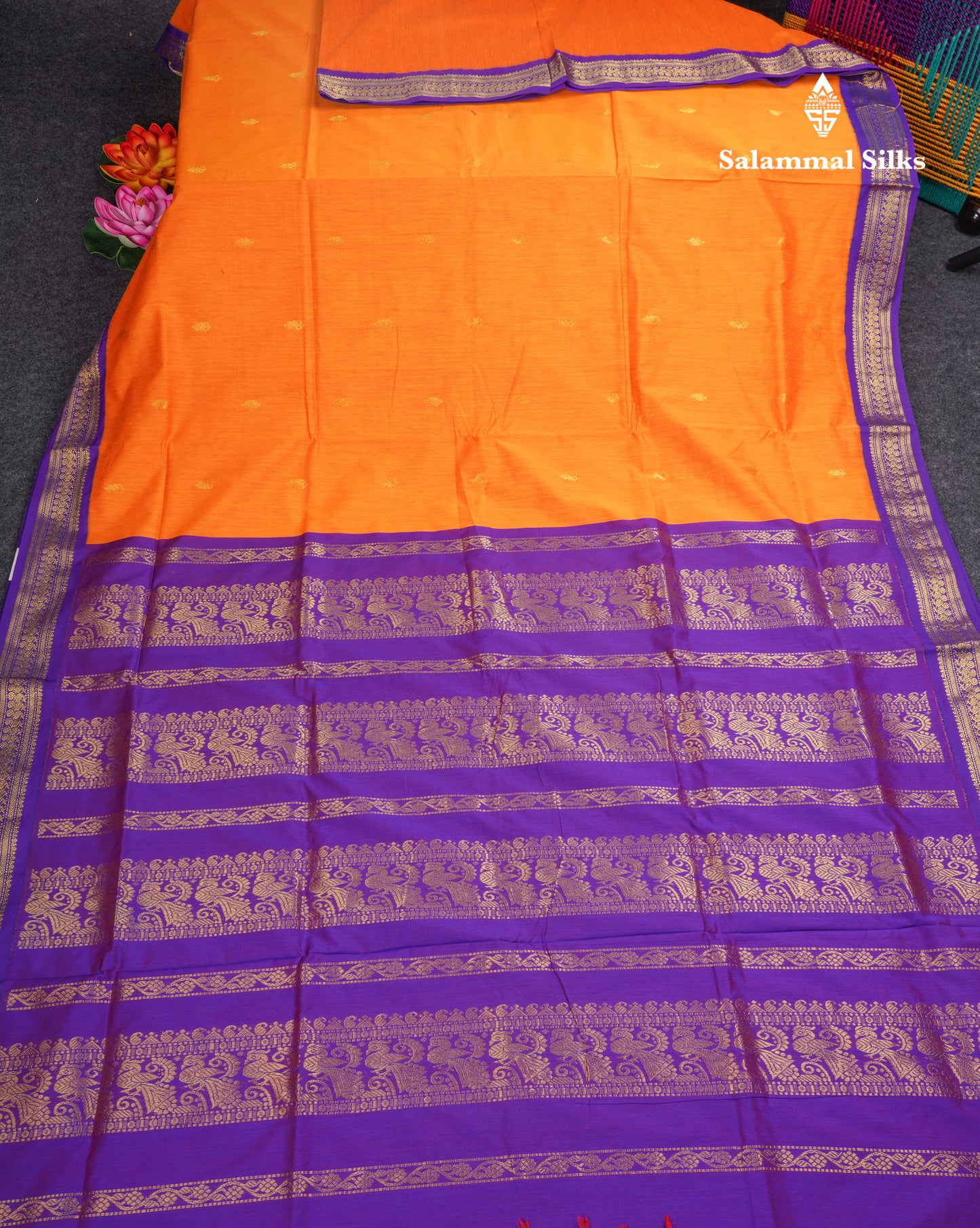 Mango Yellow Kalyani Cotton Saree With Violet Border