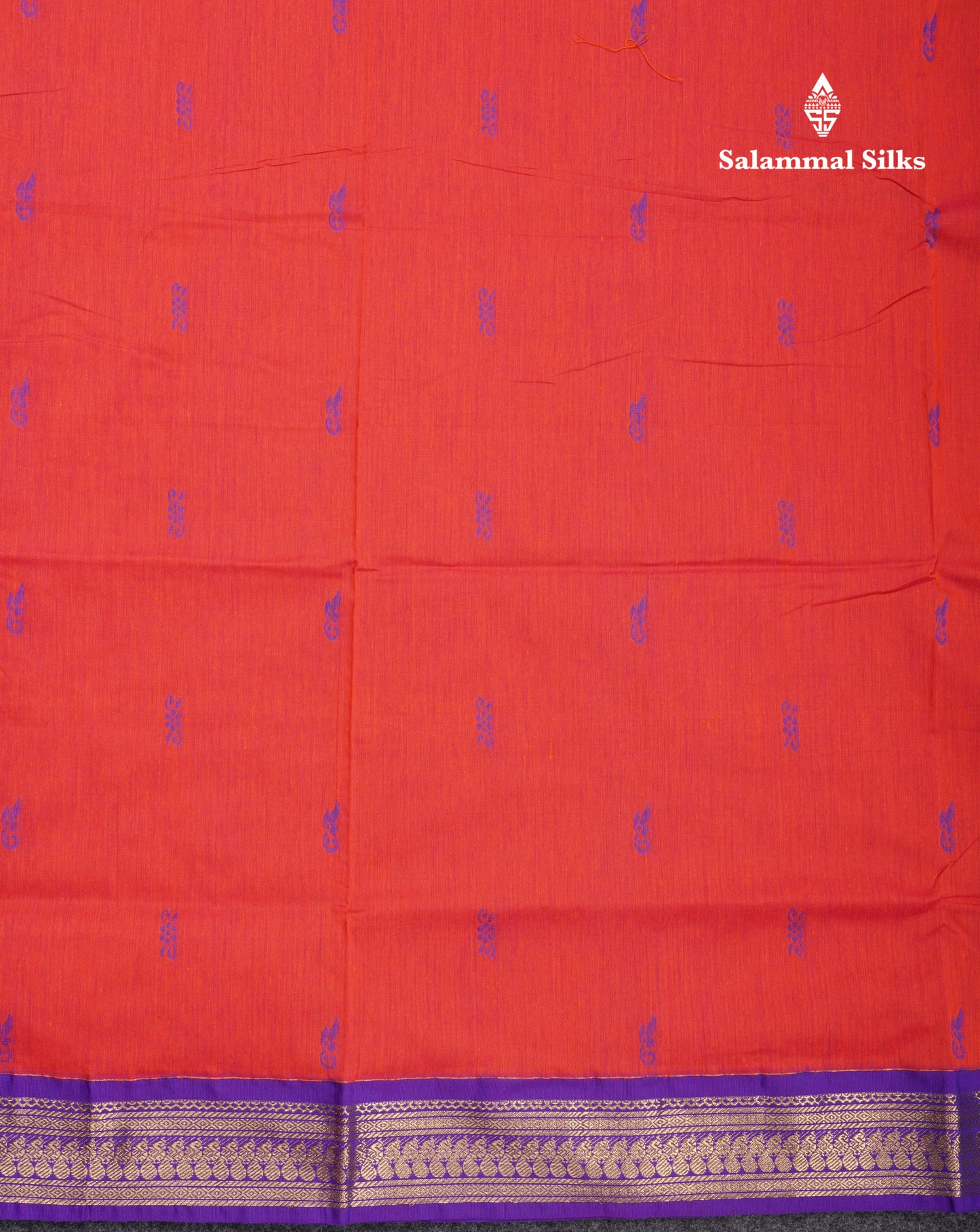 Red Kalyani Cotton Saree With Contrast Violet Border