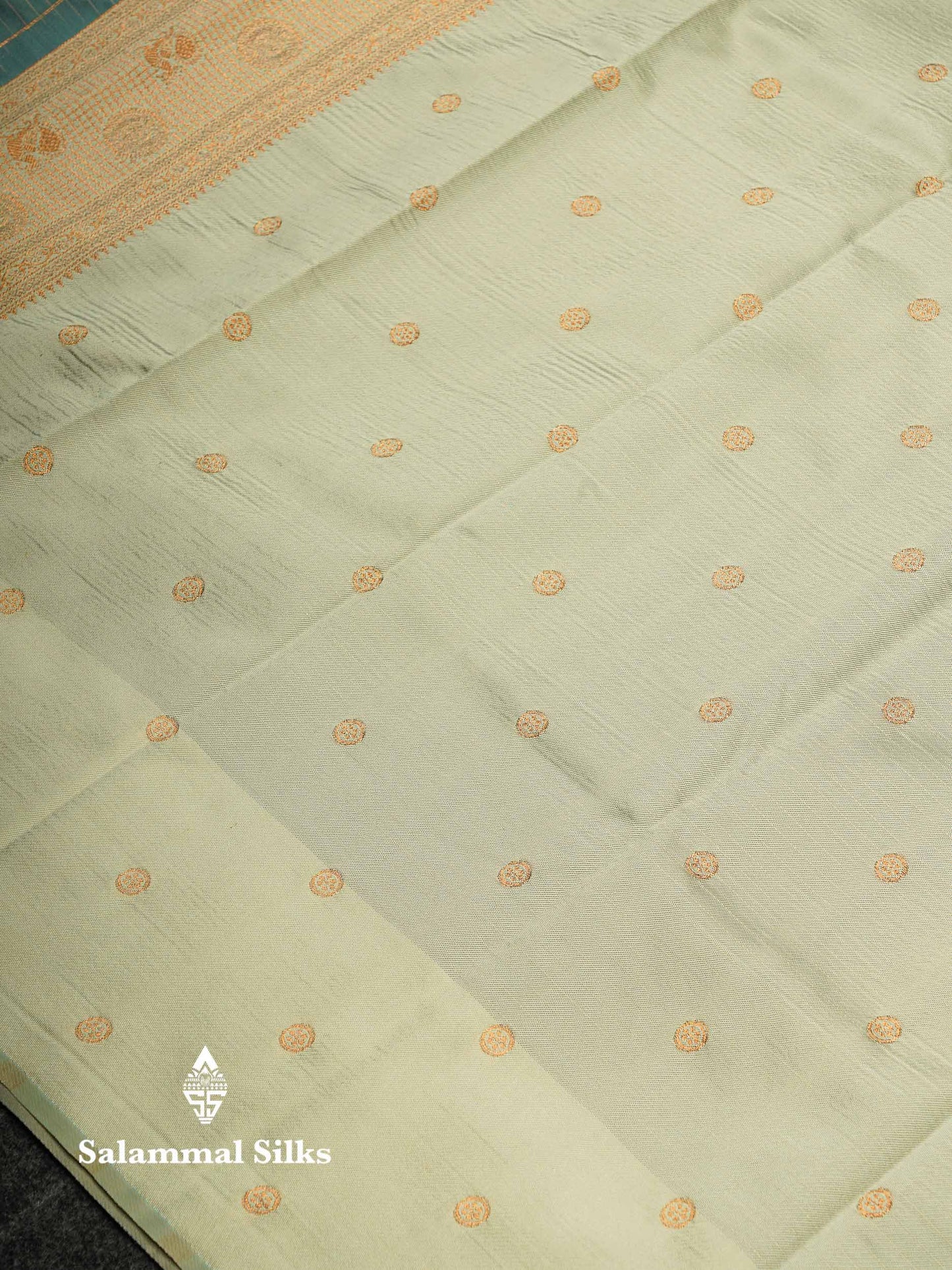 Beautiful Navy Blue Checks And Small Buttas Semi Silk Saree With Light Rexona Traditional Double Border