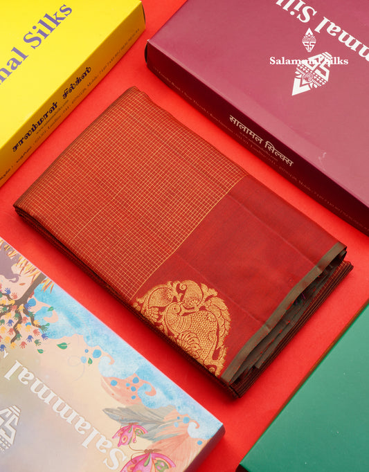 Maroon Tiny Checks Pure Kanjivaram Silk Saree With Self Border