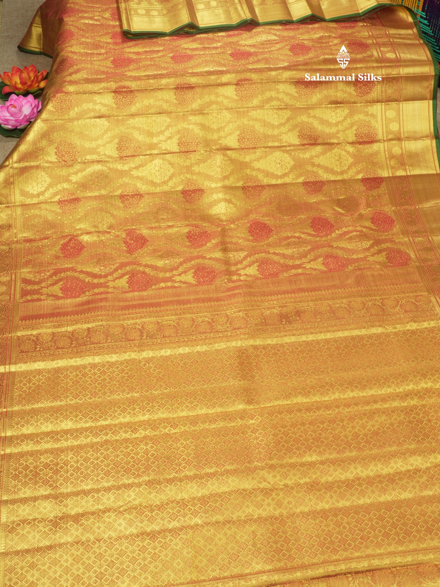 Light Maroon Tissue Pure Kanjivaram 2G Zari Silk Saree With Gold Zari Border