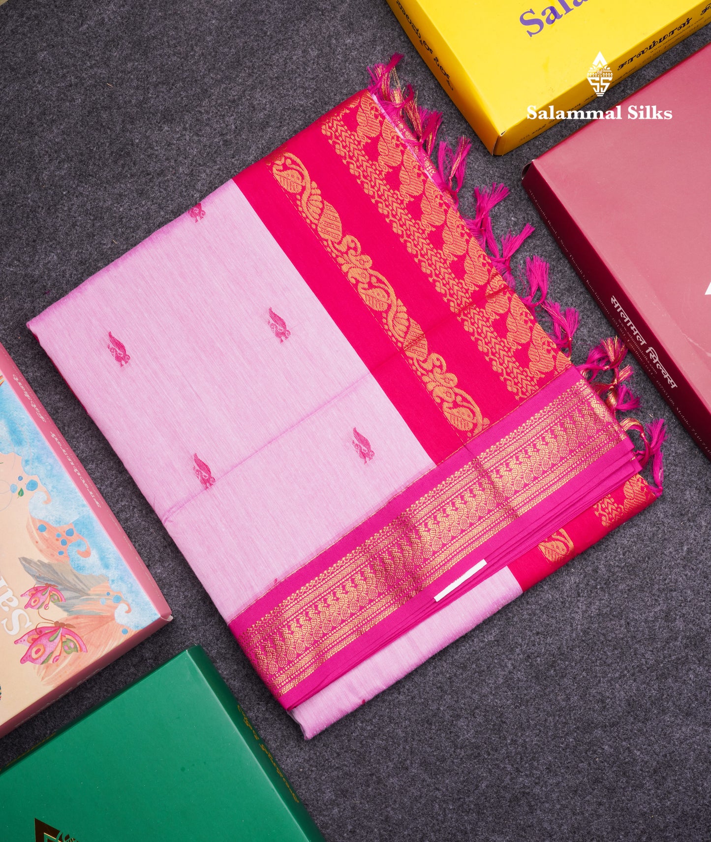 Lavender Kalyani Cotton Saree With Contrast Magenta Pink Border