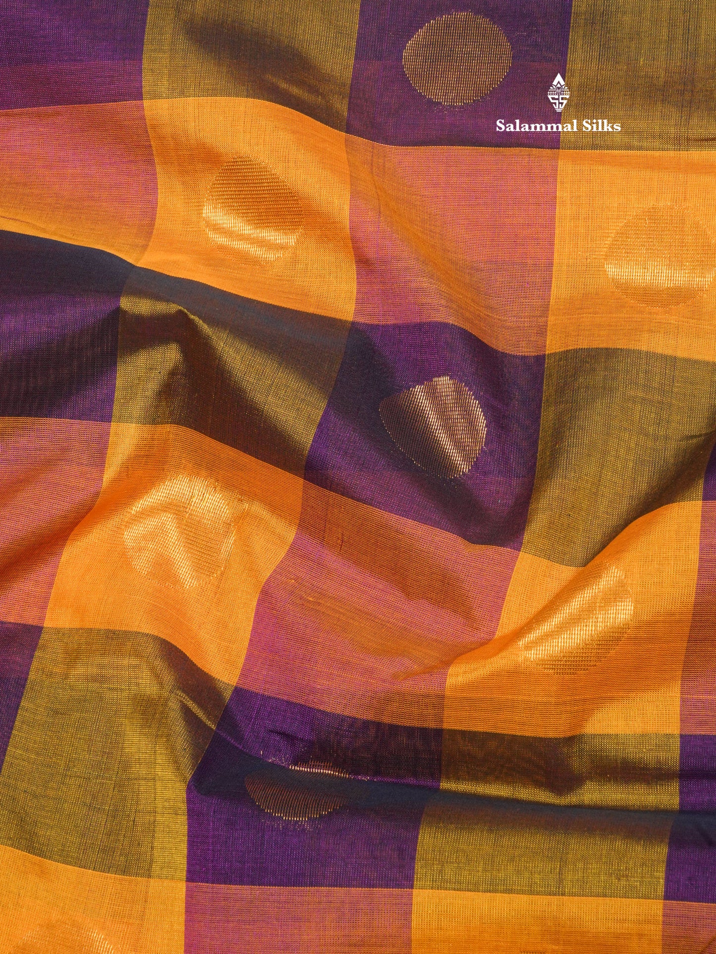 Paalum Pazham Checks Pure Silk Cotton Saree With Contrast Mustard Yellow Border