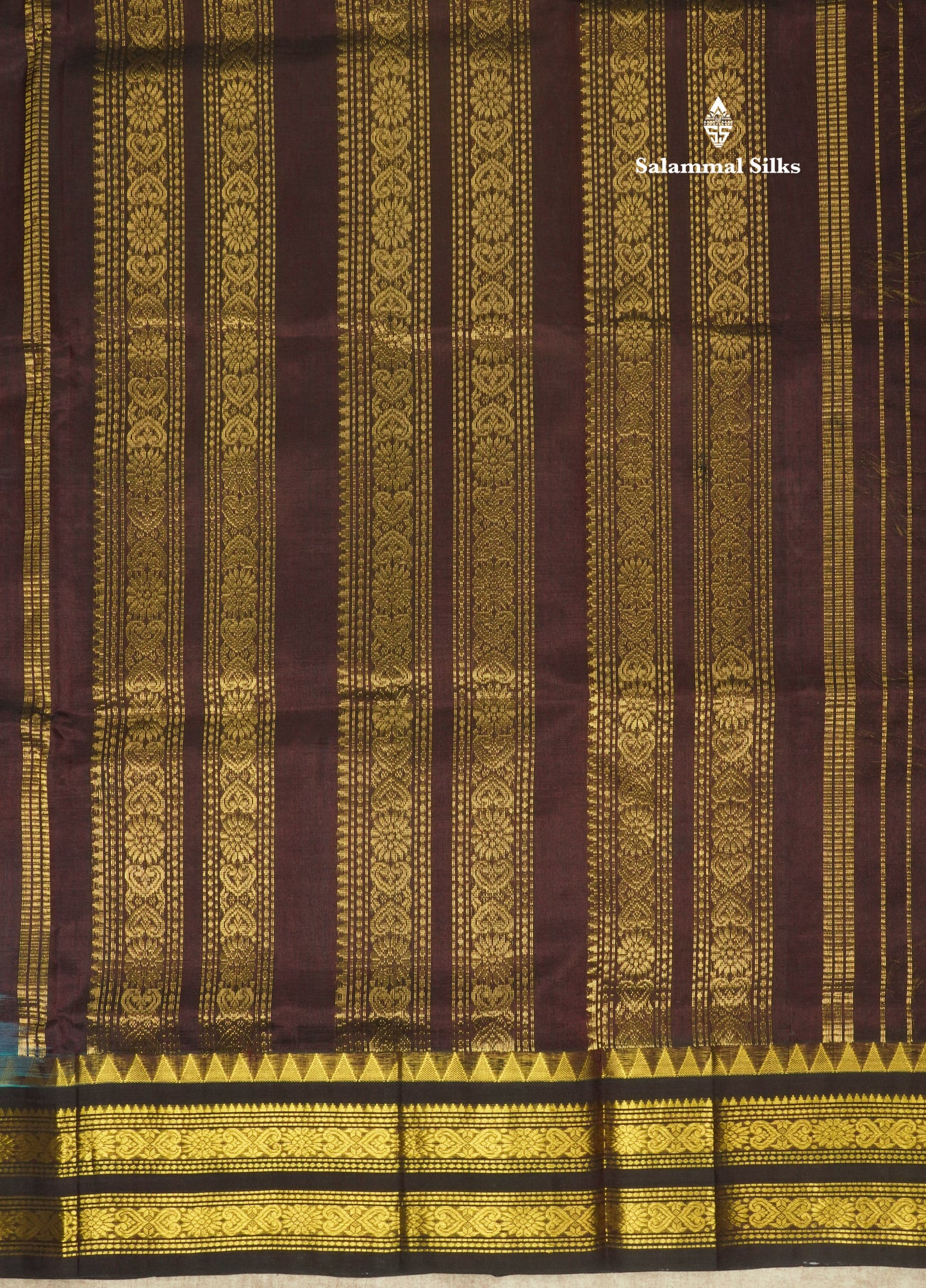 Ramar Blue Pure Silk Cotton Saree With Contrast Dark Brown Traditional Border