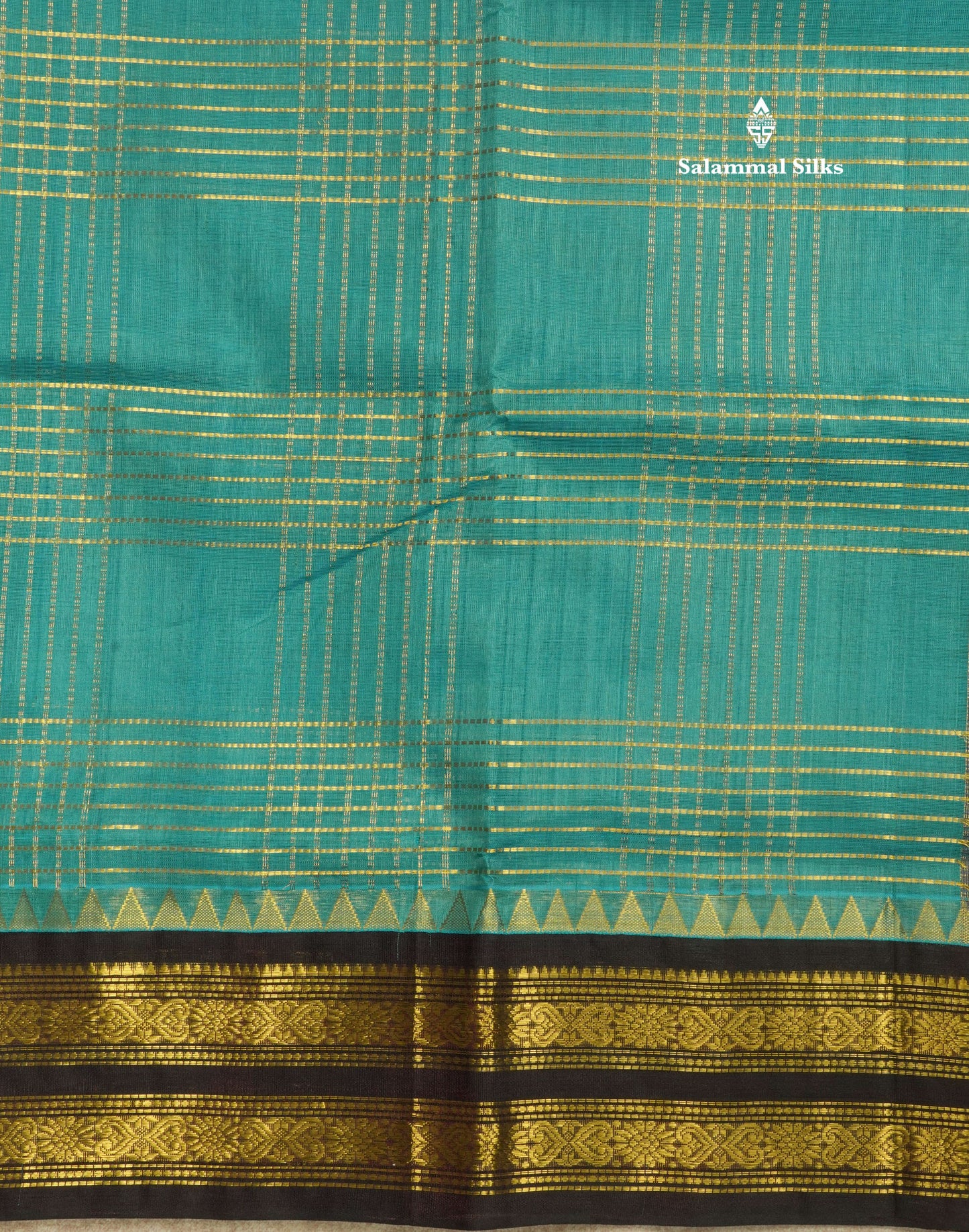 Ramar Blue Pure Silk Cotton Saree With Contrast Dark Brown Traditional Border