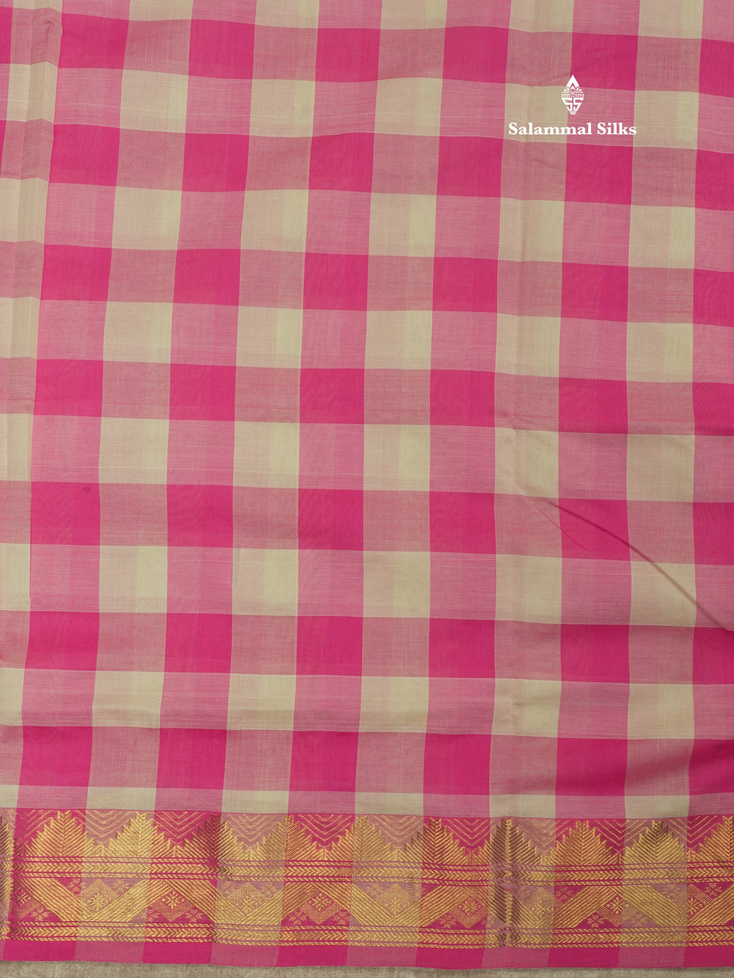 Paalum Pazham Checks Pure Silk Cotton Saree With Gold Zari Border
