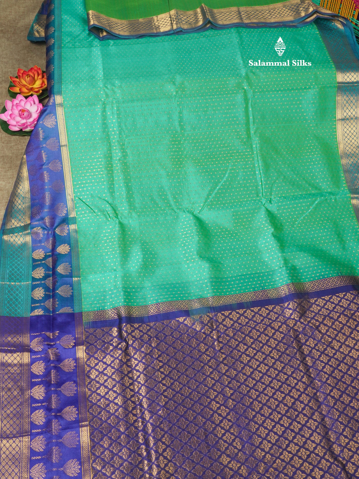 Sapphire Blue Pure Silk Cotton Saree With Contrast Royal Blue Fancy Border