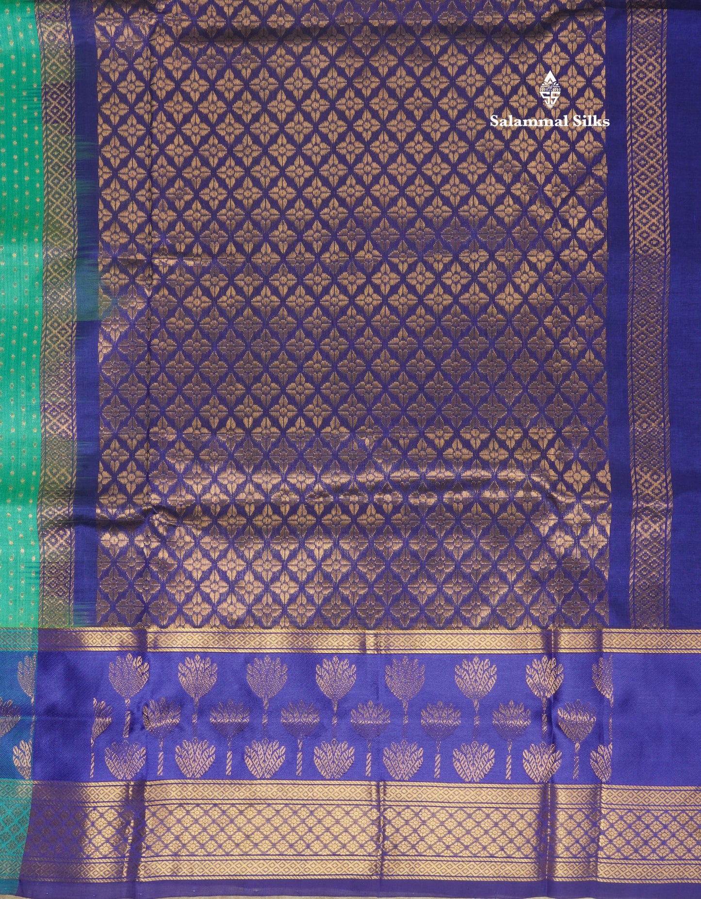 Sapphire Blue Pure Silk Cotton Saree With Contrast Royal Blue Fancy Border