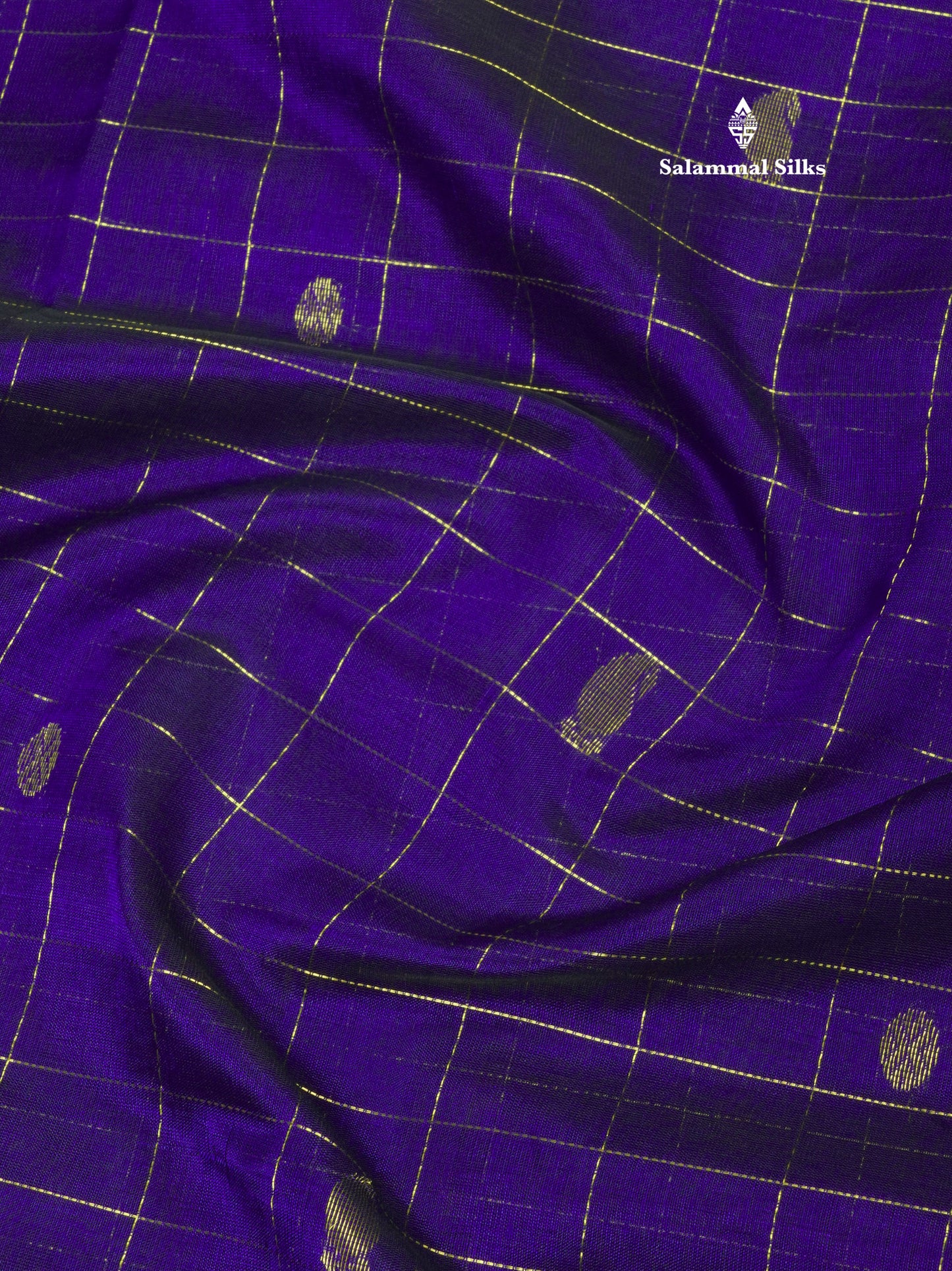Violet Zari Checks Pure Silk Cotton Saree With Gold Zari Border