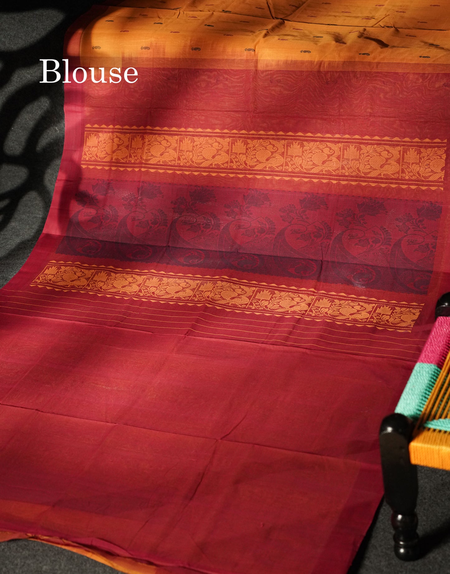 Beautiful Yellow Thread Buttas Handloom Pure Cotton Saree With Maroon Border