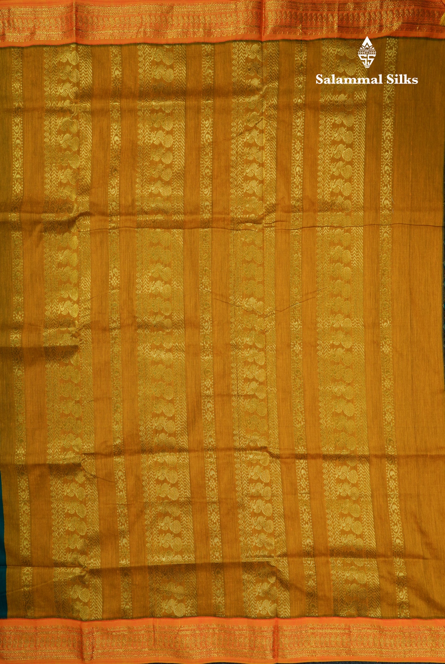 Peacock Green Kalyani Cotton Saree With Contrast Mustard Yellow Border