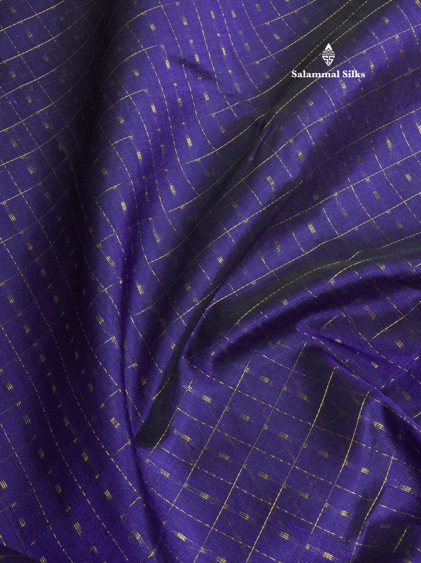 Royal Blue Zari Checks Pure Silk Cotton Saree With Traditional Gold Zari Border
