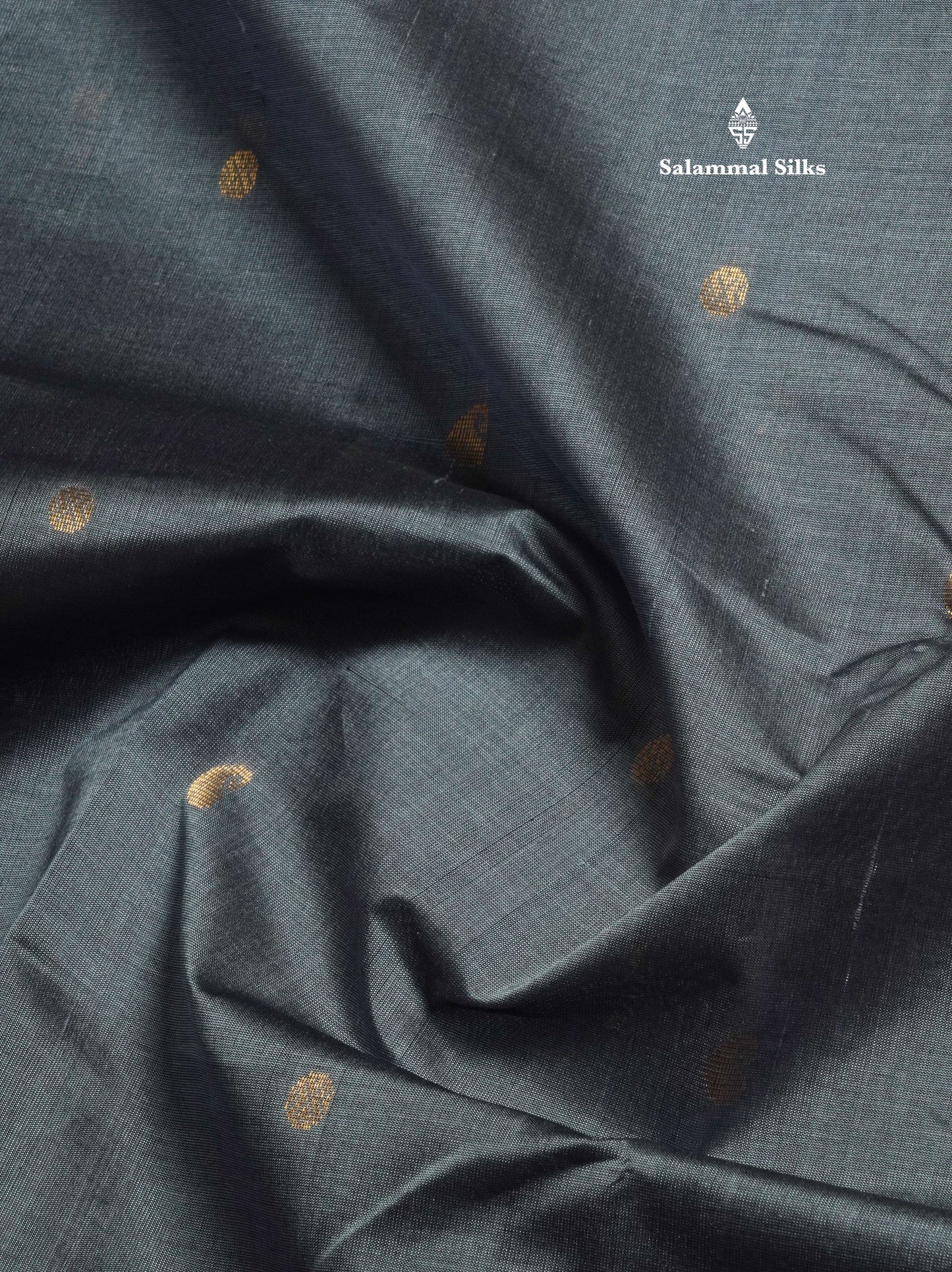 Grey Pure Silk Cotton Saree With Gold Zari Traditional Border