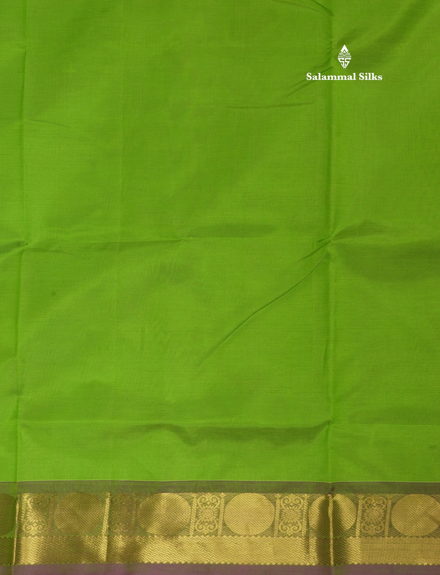 Parrot Green Plain Pure Silk Cotton Saree With Contrast Vadamalli Traditional Border