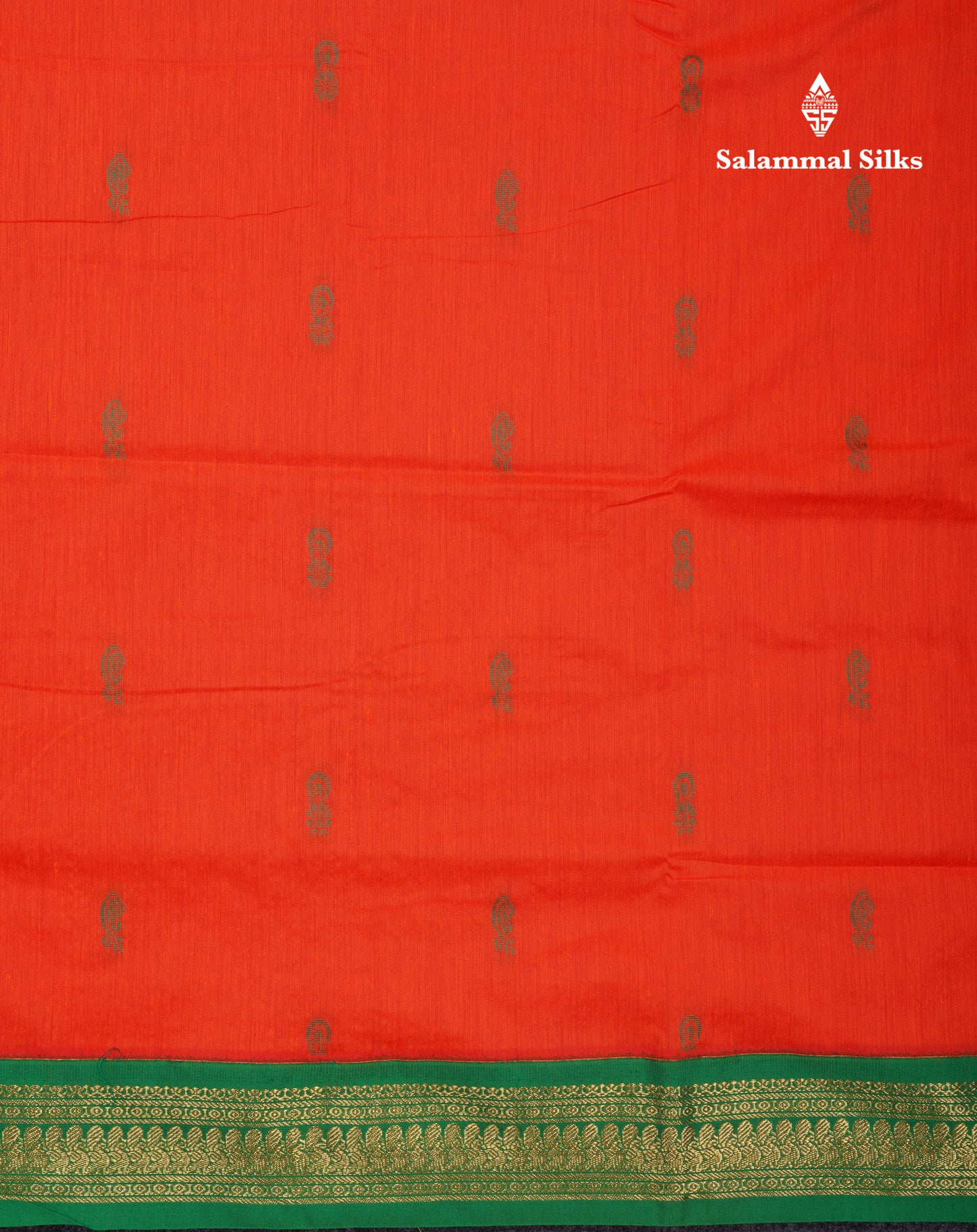 Orange Kalyani Cotton Saree With Contrast Green Border