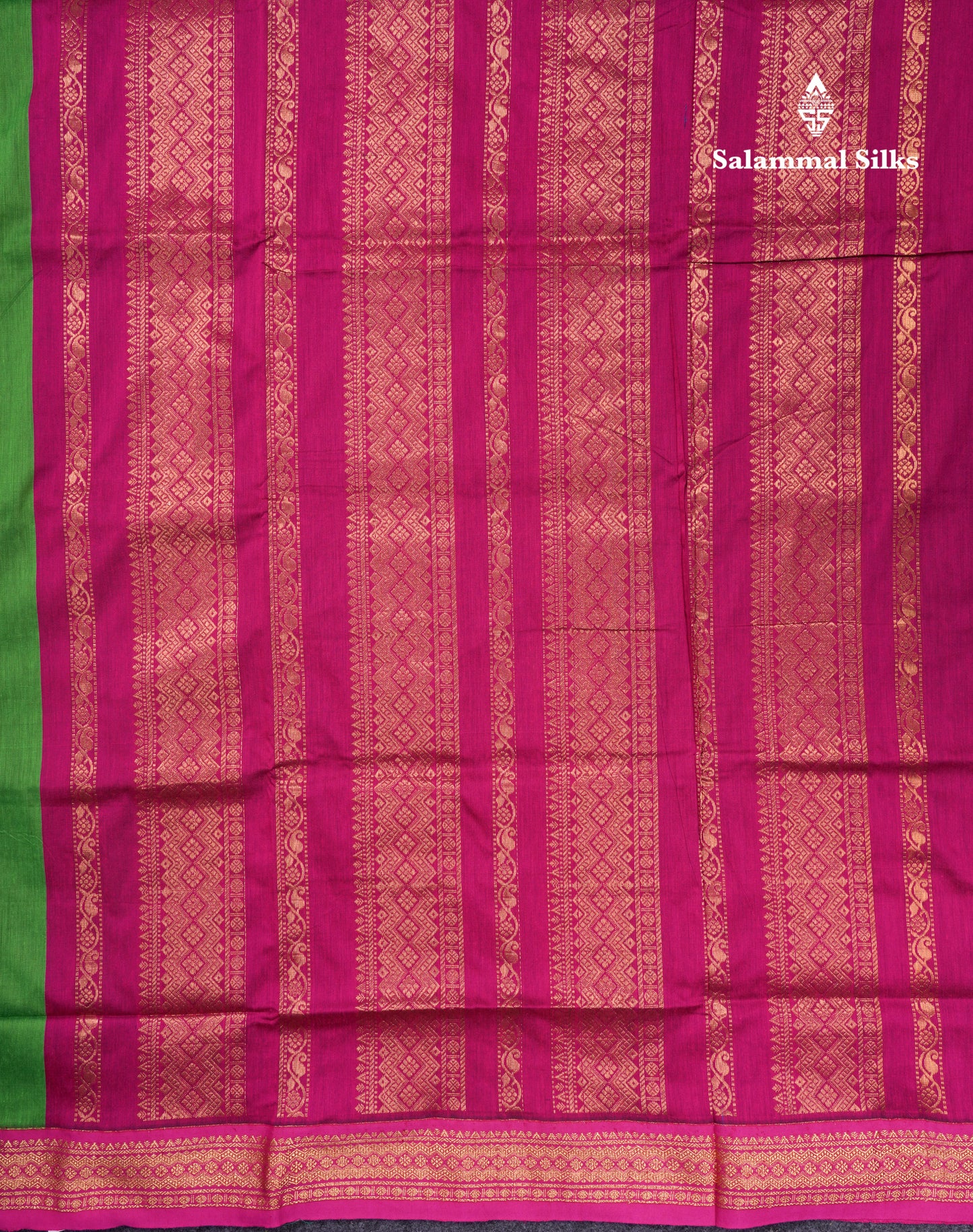 Green Kalyani Cotton Saree With Contrast Magenta Pink Border