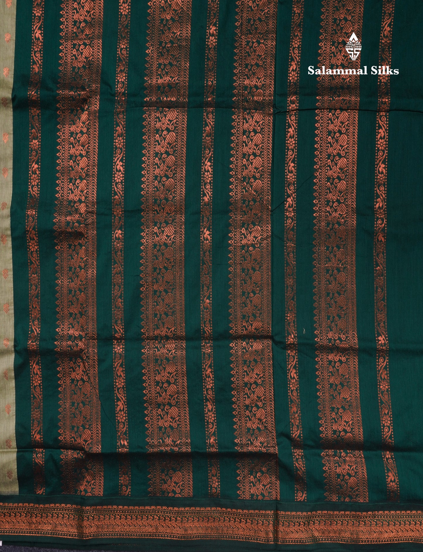 Moss Green Kalyani Cotton Saree With Contrast Bottle Green Border