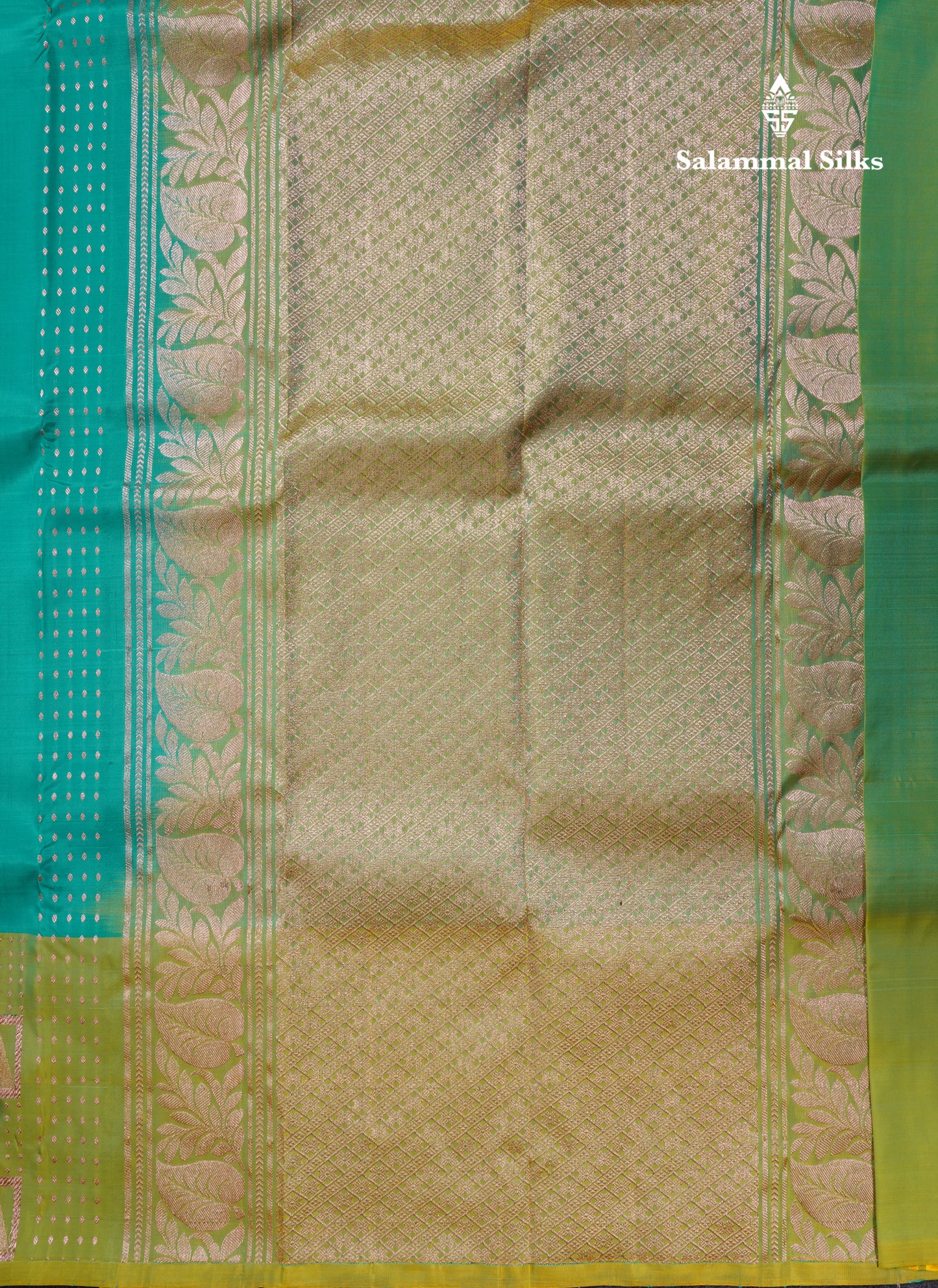 Sapphire Green Pure Silk Mix Saree With Contrast Pista Green Border