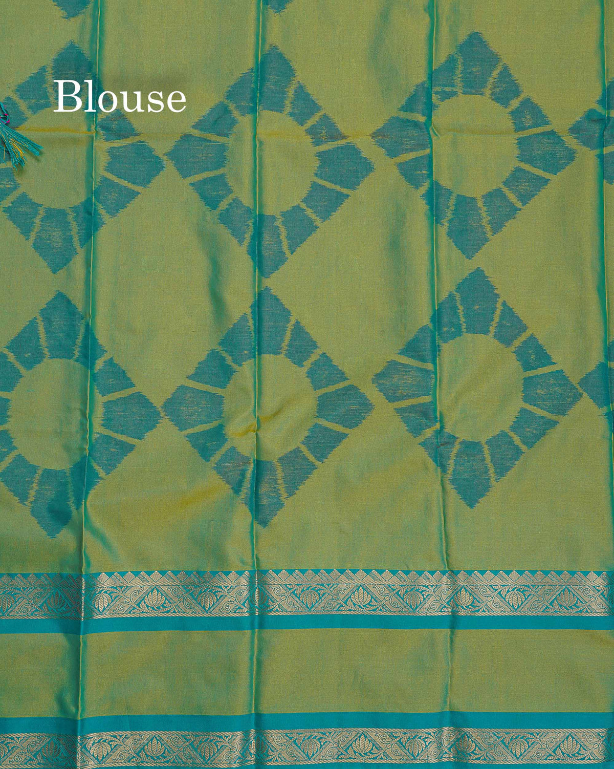 Semi Silk Saree - Sapphire Green Colour Body Zari Butta With Pochampally Fancy Border