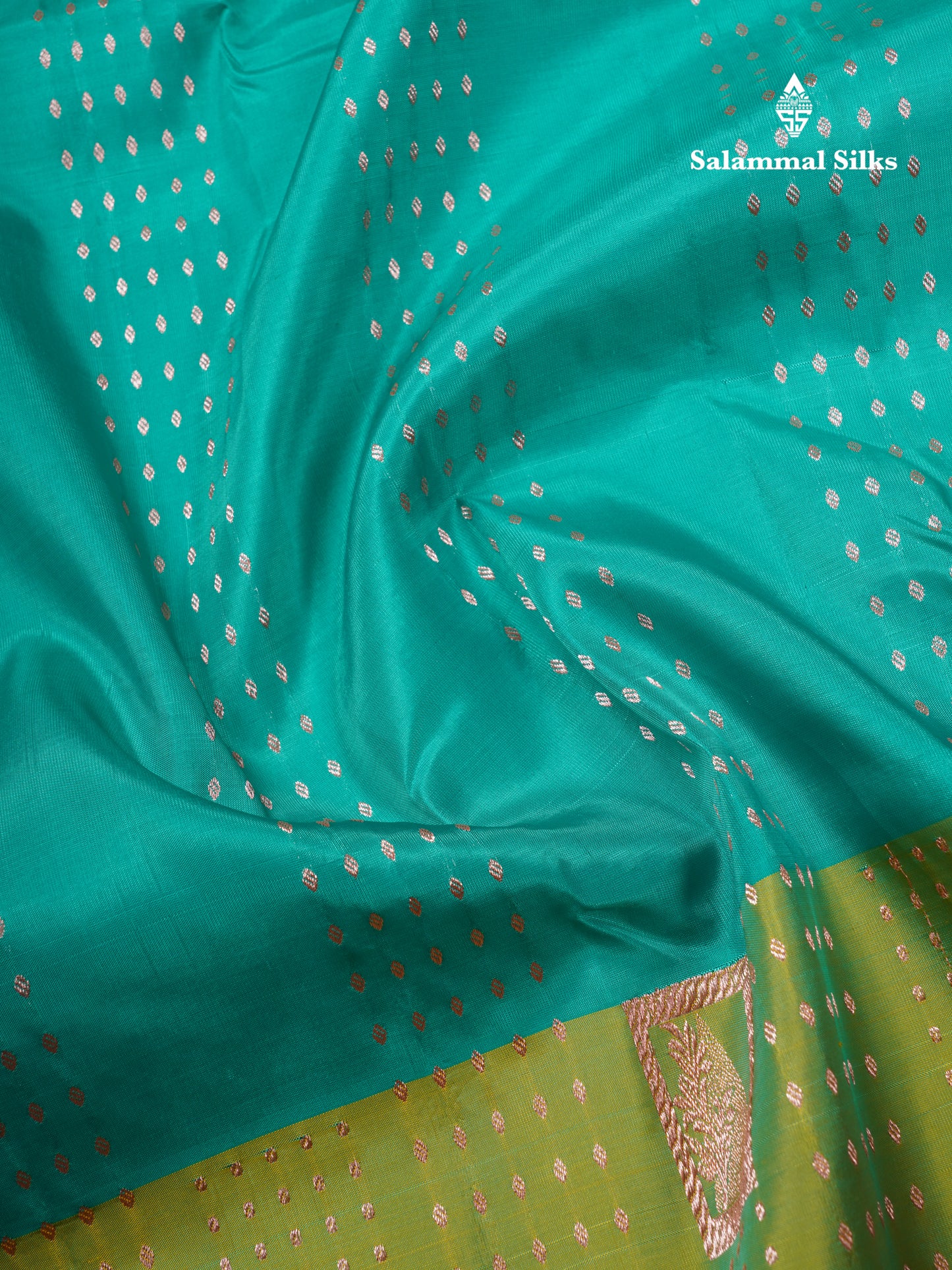 Sapphire Green Pure Silk Mix Saree With Contrast Pista Green Border