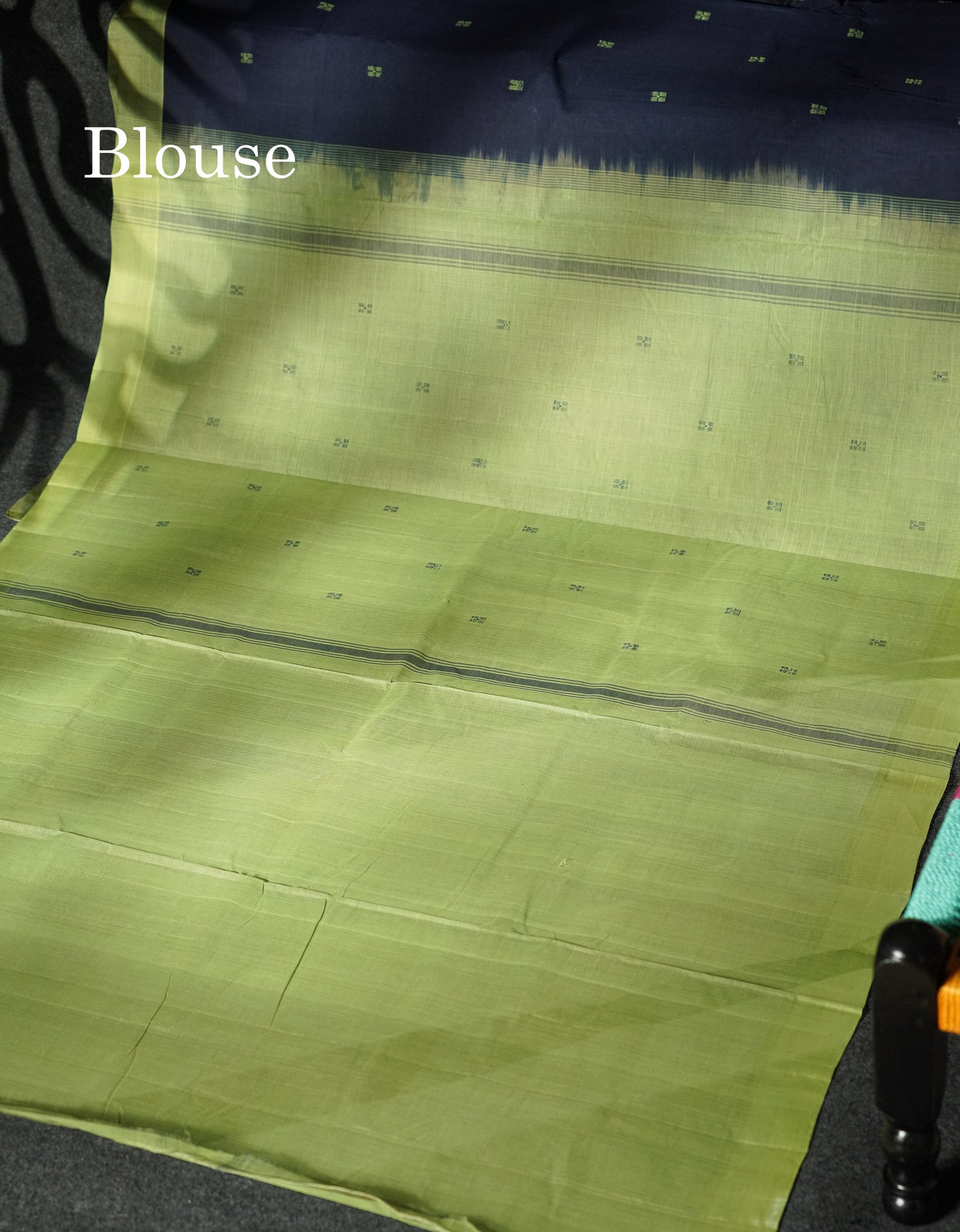 Beautiful Navy Blue Thread Buttas Handloom Pure Cotton Saree With Light Parrot Green Border