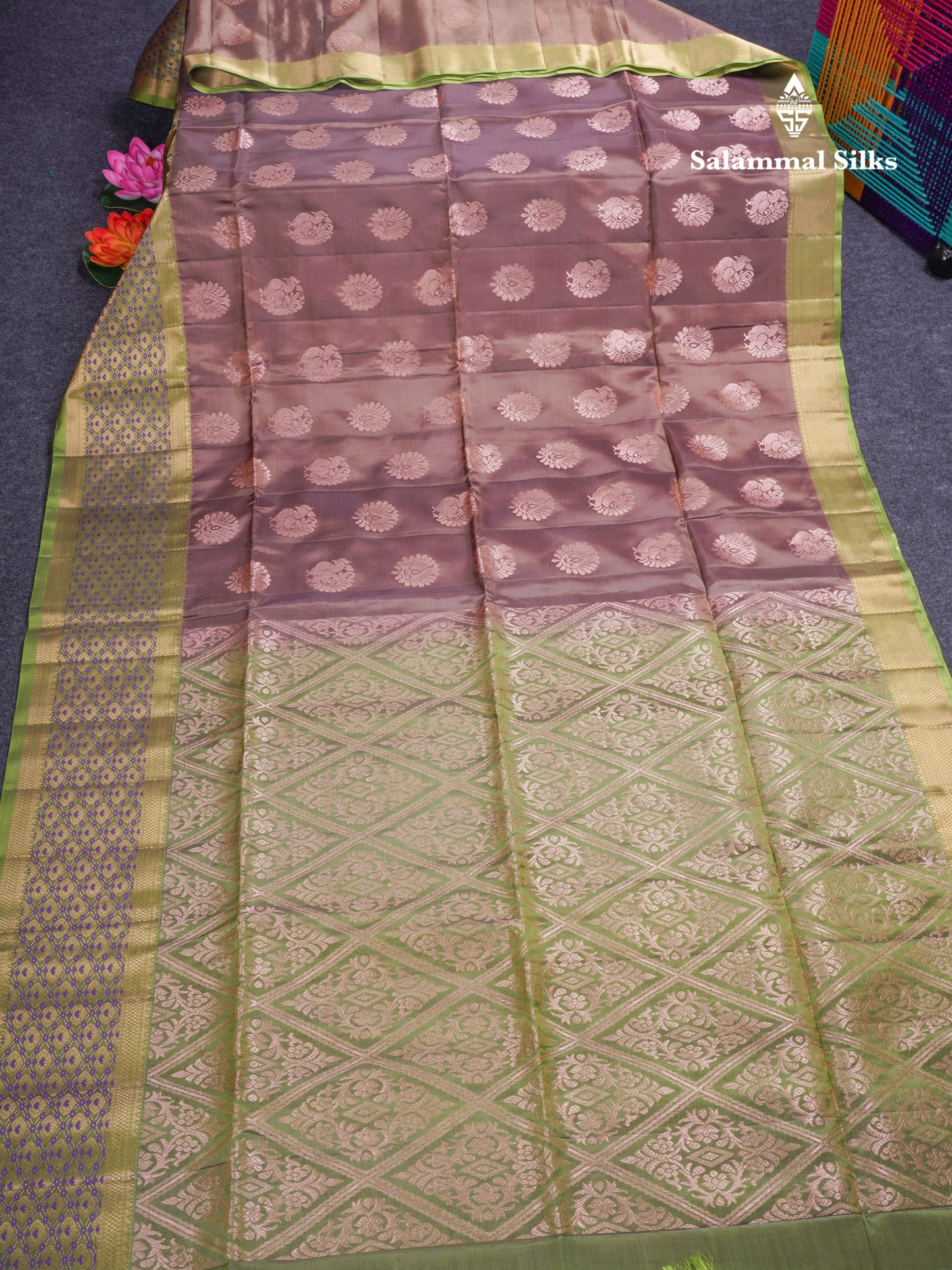 Light Chocolate Pure Silk Mix Soft Silk Saree With Contrast Parrot Green Meenakari Work Border