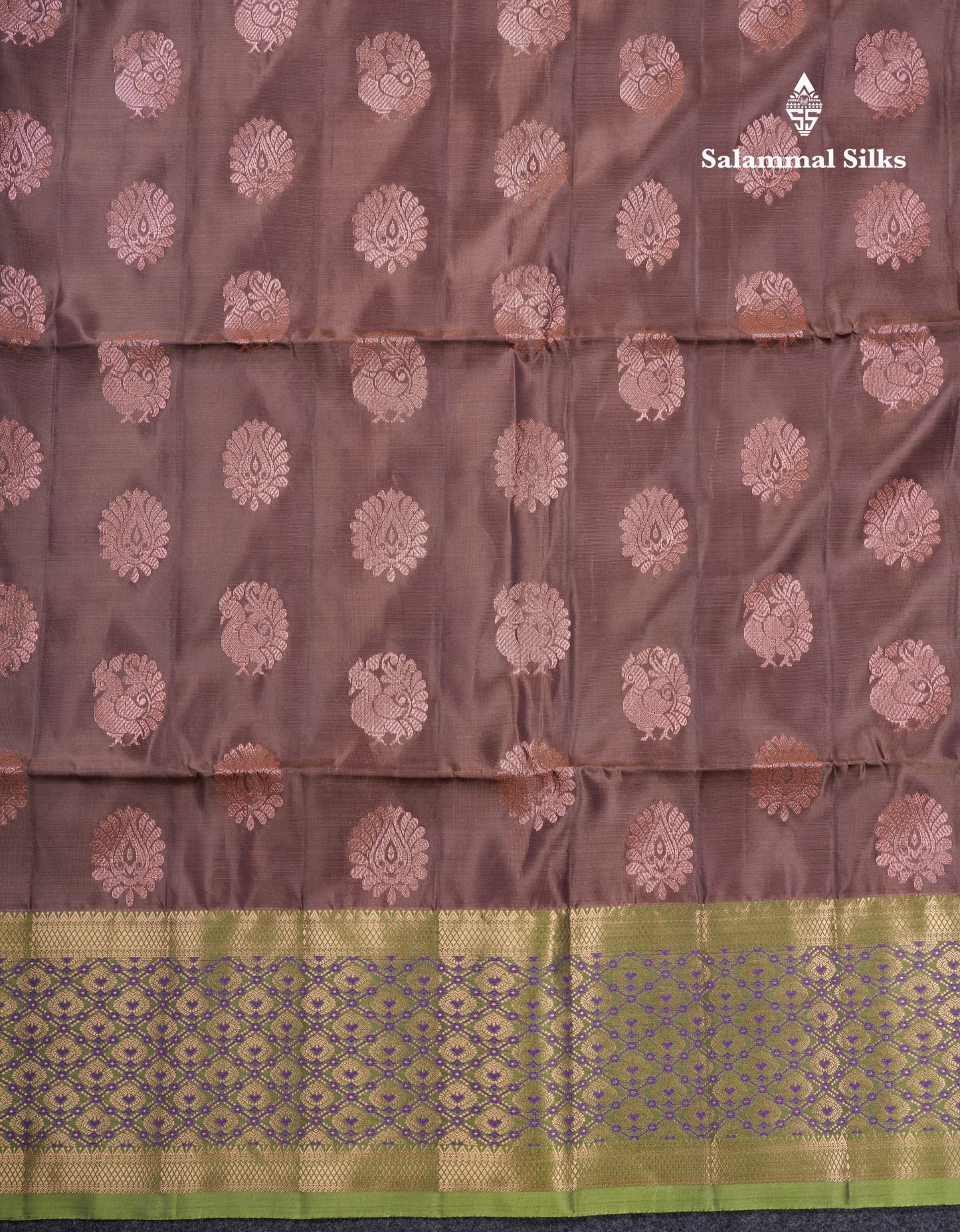 Light Chocolate Pure Silk Mix Soft Silk Saree With Contrast Parrot Green Meenakari Work Border