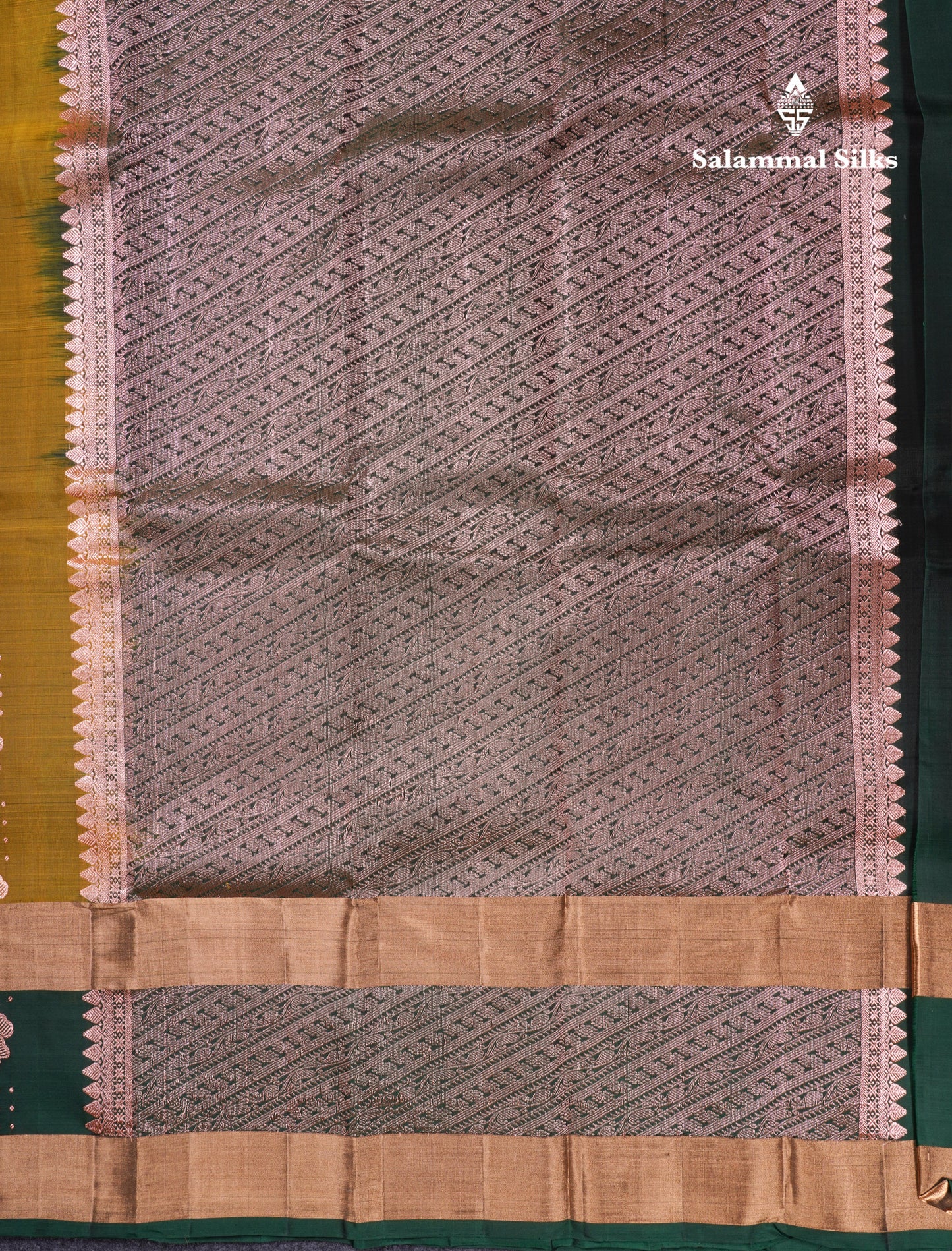 Olive Mustard Yellow Pure Silk Mix Saree With Contrast Bottle Green Border