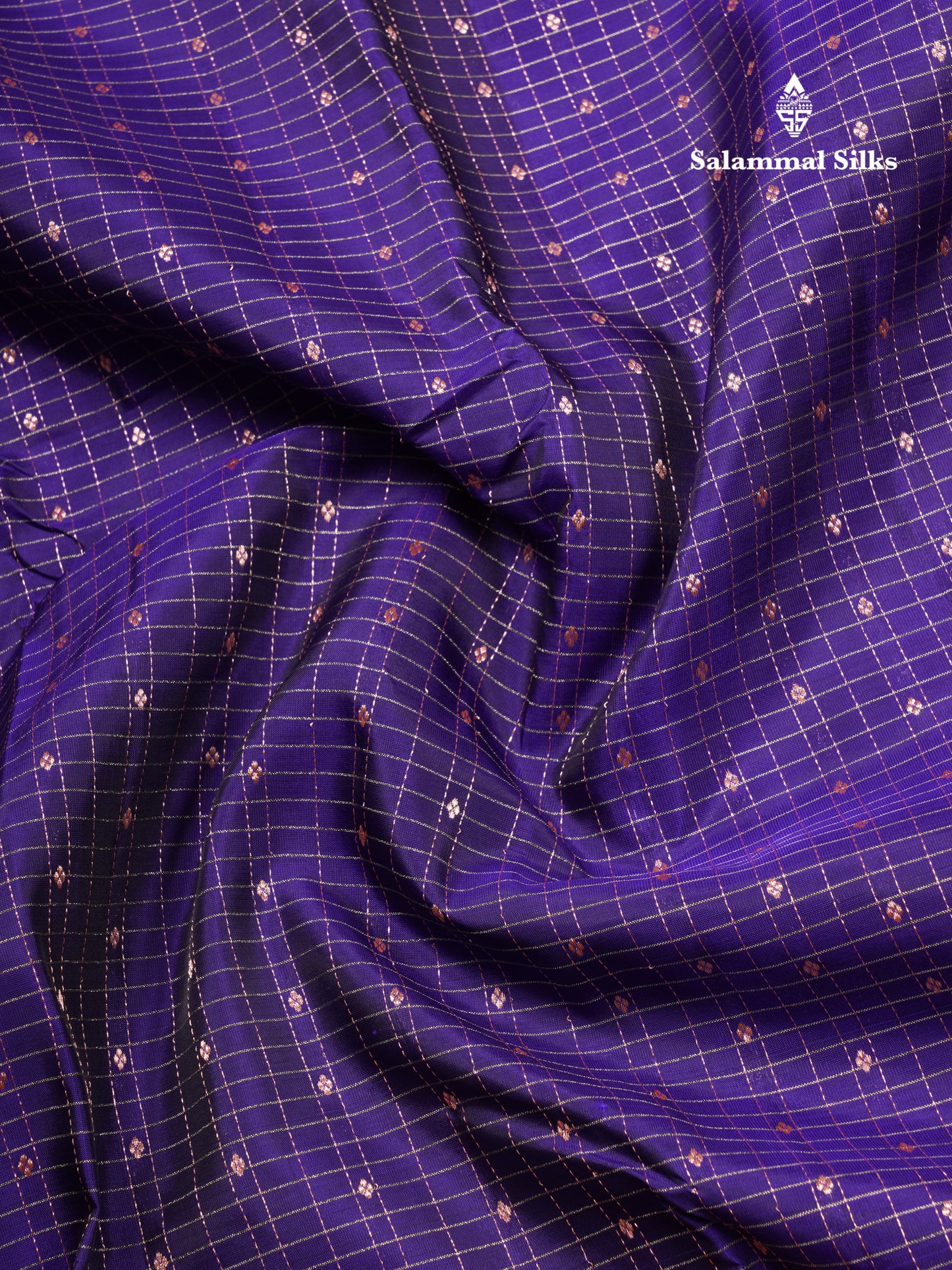 Violet Samll Checks Pure Silk Mix Saree With Contrast Magenta Long Border
