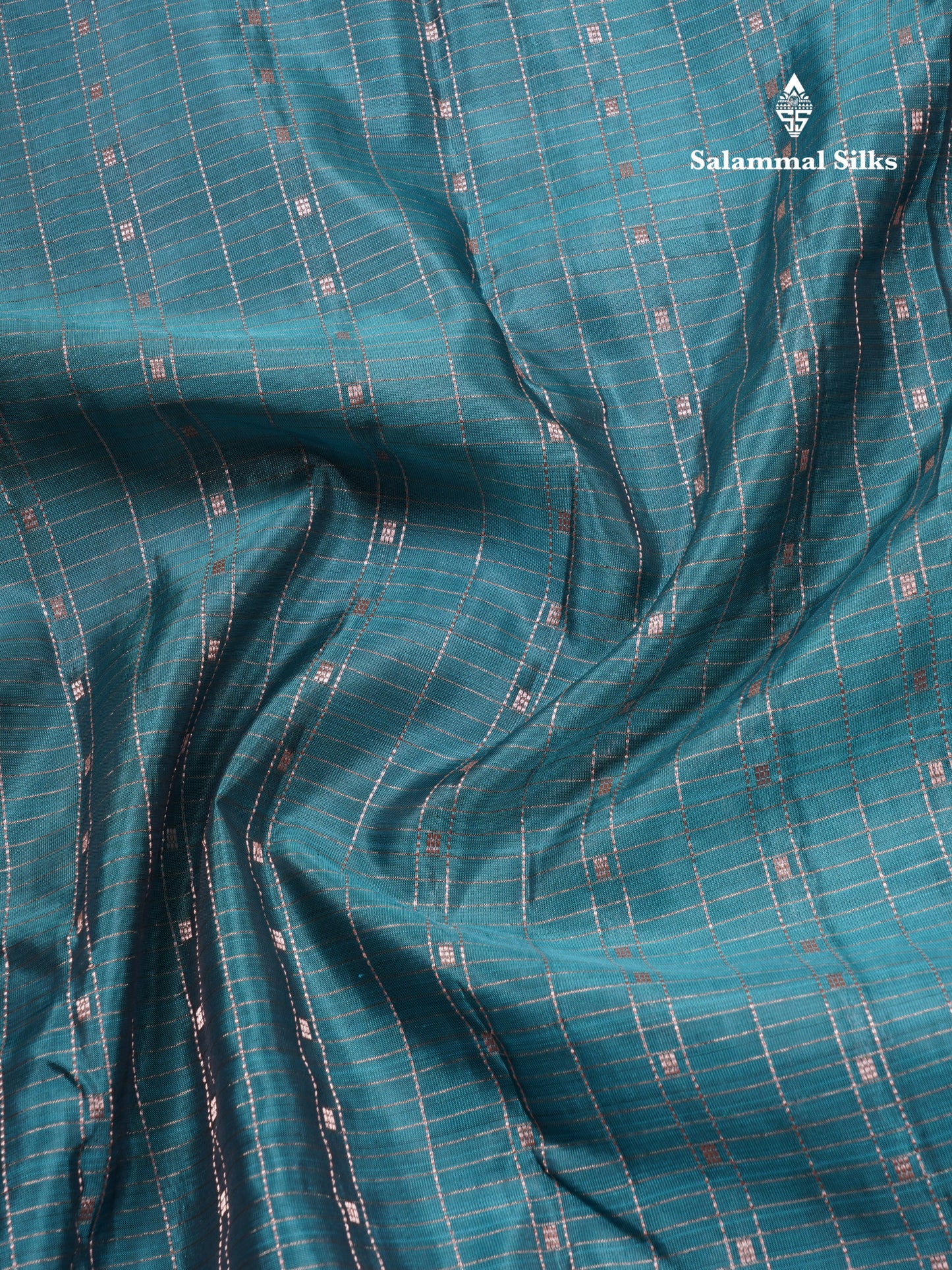 Rama Blue Small Checks Pure Silk Mix Saree With Contrast Purple Border