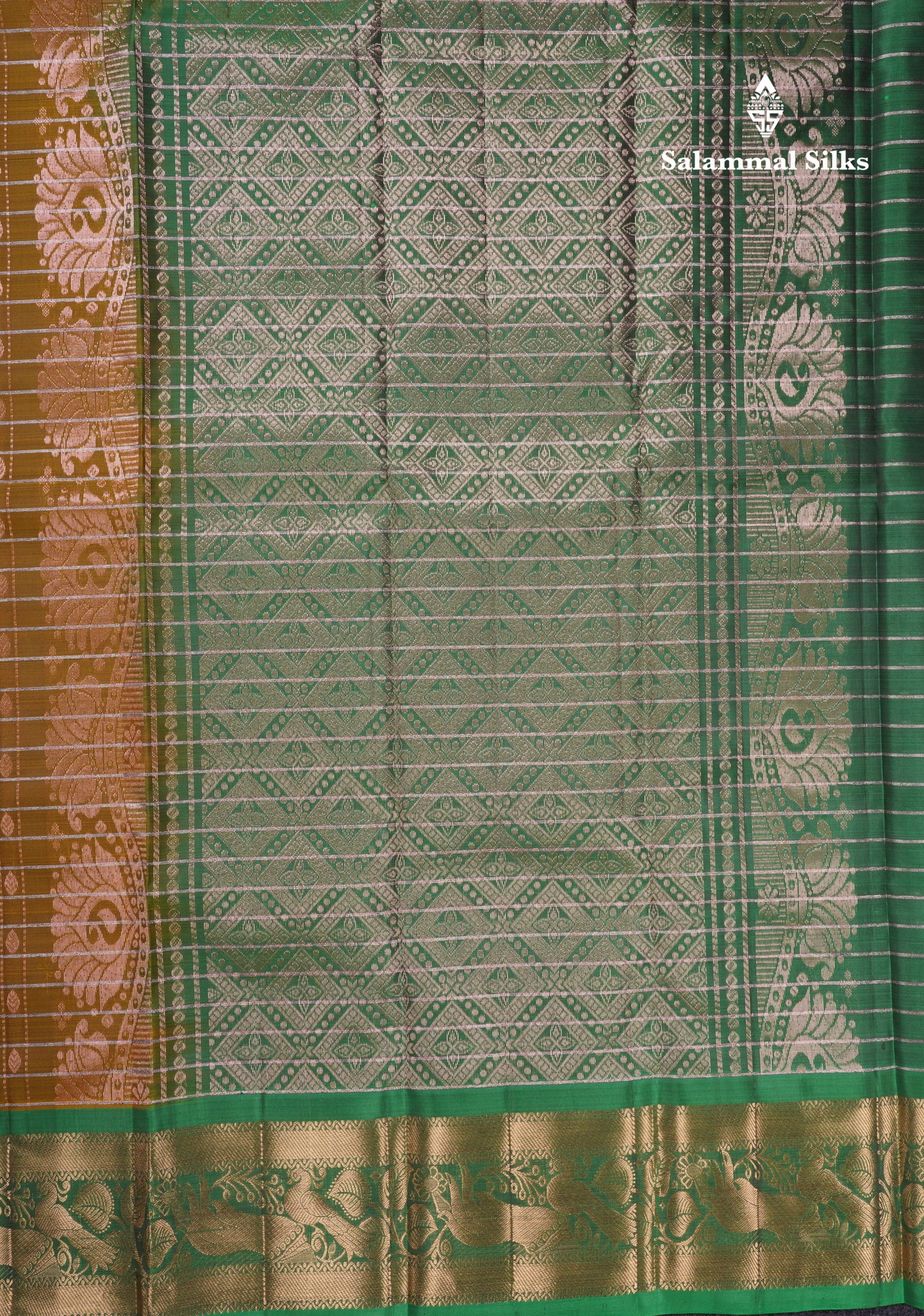 Olive Mustard Yellow Pure Silk Mix Saree With Contrast Green Border
