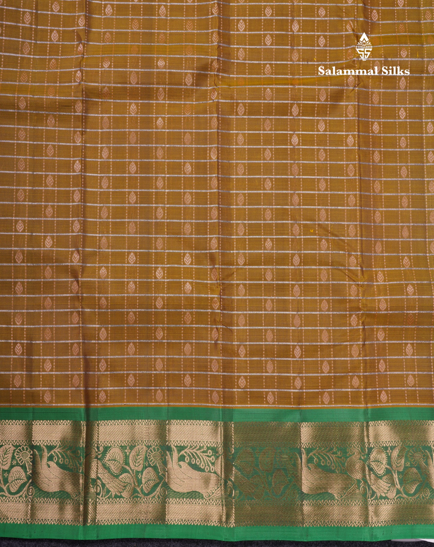 Olive Mustard Yellow Pure Silk Mix Saree With Contrast Green Border