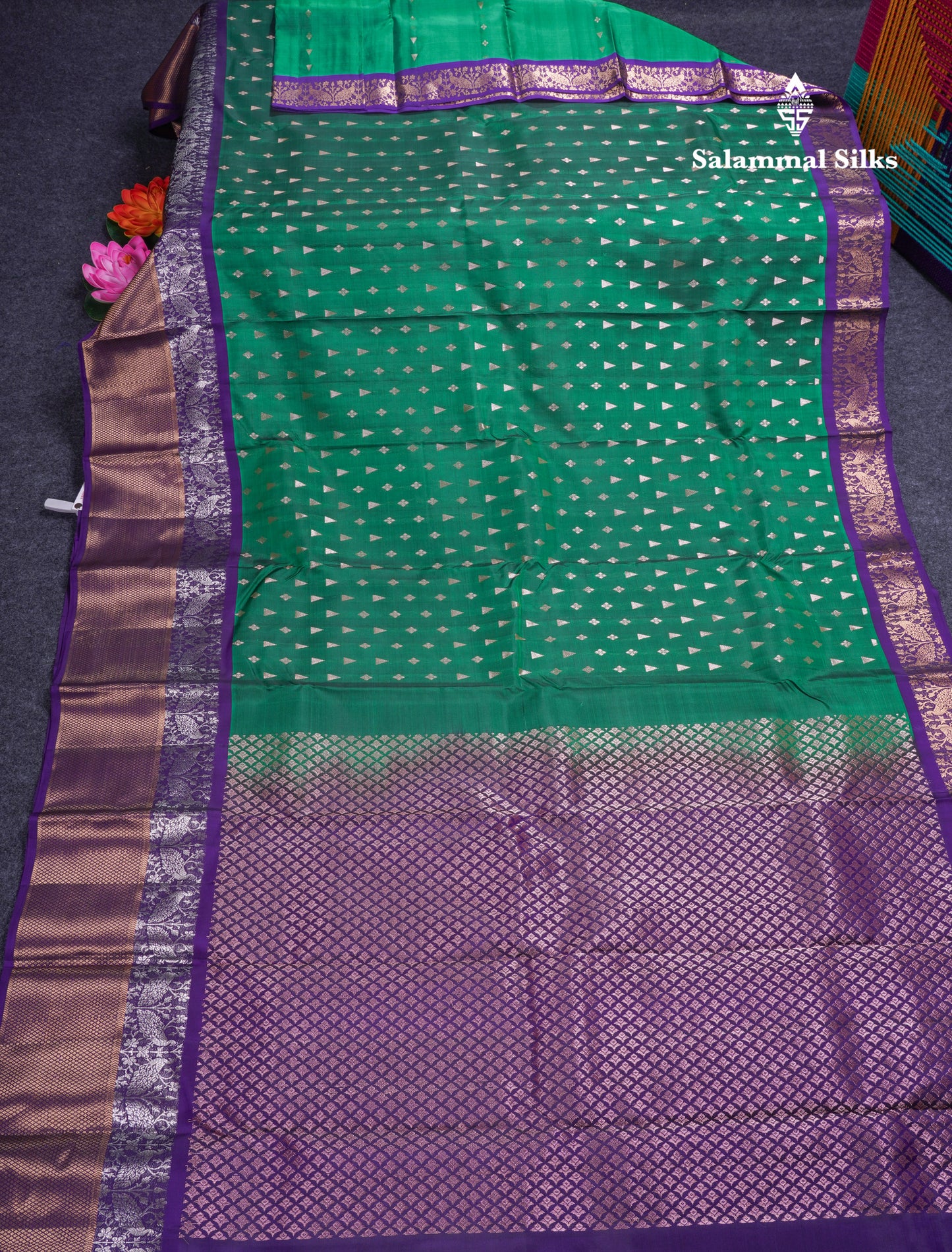 Green Shade Pure Silk Mix Saree With Contrast Violet Border