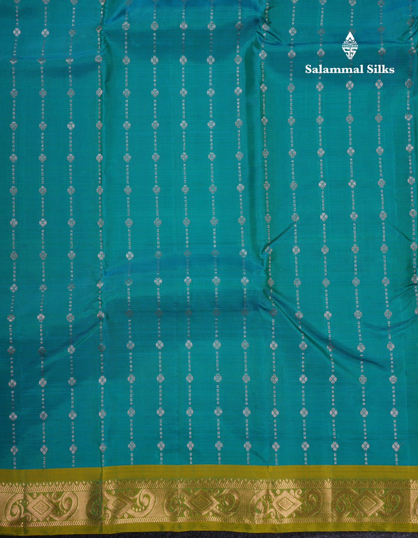 Sapphire Green Pure Silk Mix Saree With Contrast Manthulir Green Small Border