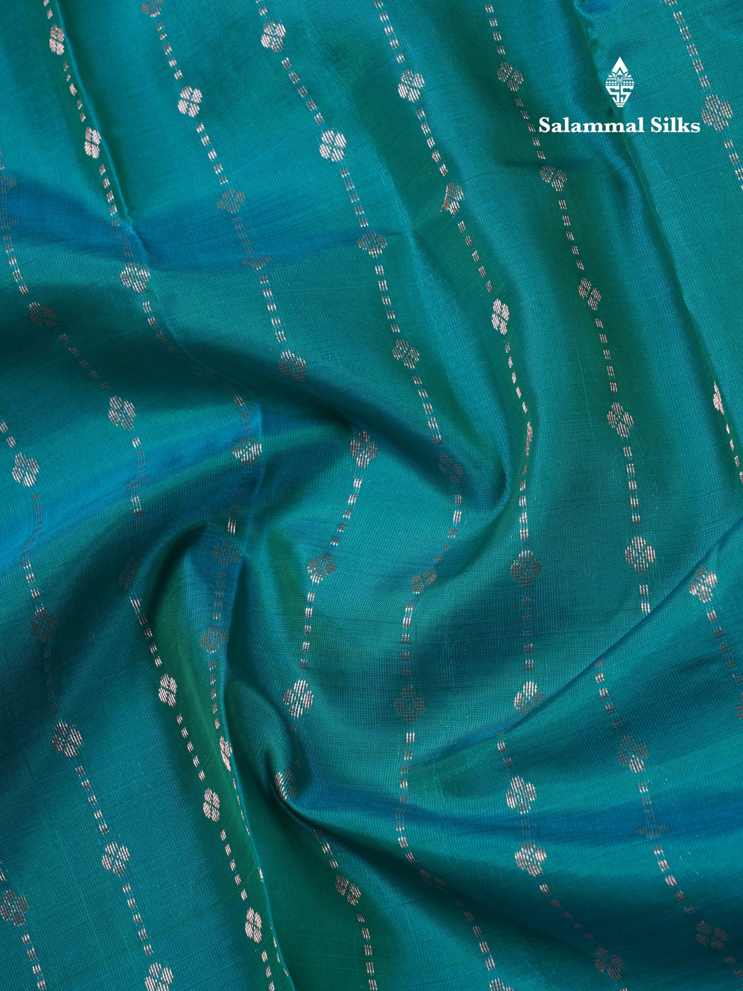 Sapphire Green Pure Silk Mix Saree With Contrast Manthulir Green Small Border