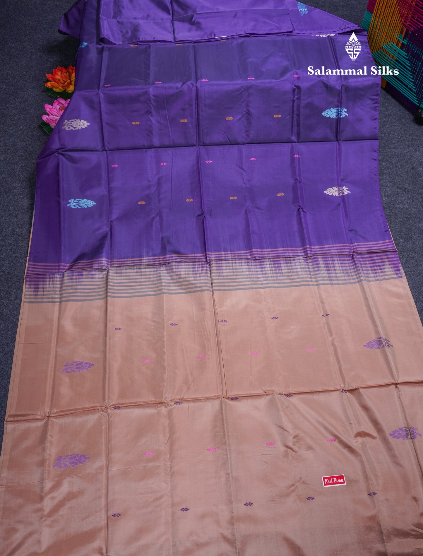 Violet Banana Pinth Saree (Vaazhainaar Pattu) With Contrast Light Chocolate Blouse